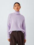 John Lewis Cashmere Rib Knit Sleeve Roll Neck Jumper, Lilac