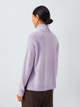 John Lewis Cashmere Rib Knit Sleeve Roll Neck Jumper, Lilac