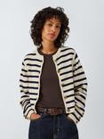 John Lewis Cotton Blend Long Sleeved Knitted Cardigan, Navy Stripe