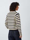 John Lewis Cotton Blend Long Sleeved Knitted Cardigan, Navy Stripe