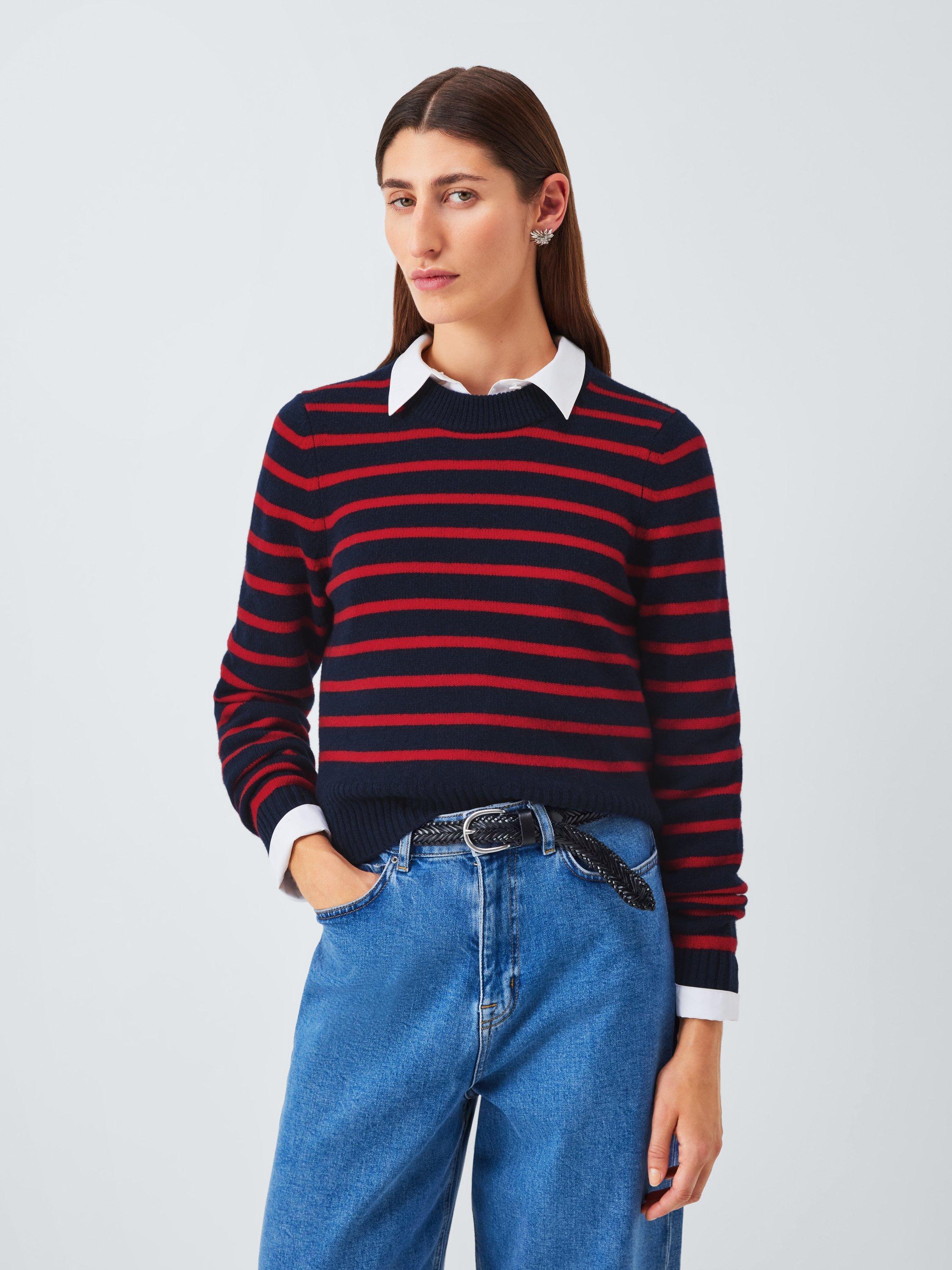 Product image 1 of 7, which shows John Lewis Striped Crew Cashmere Neck Sweatshirt, Multi, 16