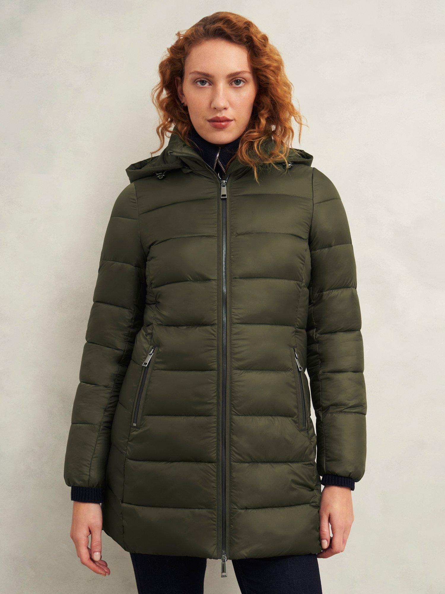 Product image 1 of 6, which shows Hobbs Petite Joelle Puffer Jacket, Dark Olive, 10