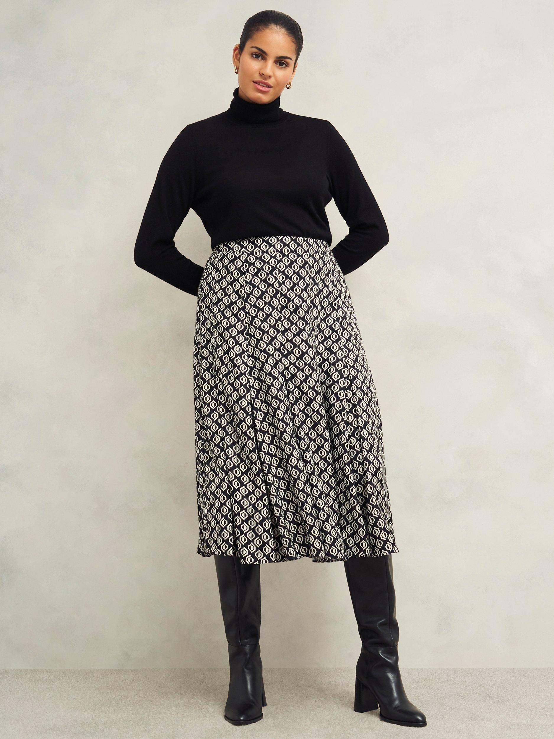 Product image 1 of 7, which shows Hobbs Roxanne Geometric Skirt, Black/Cream, 10