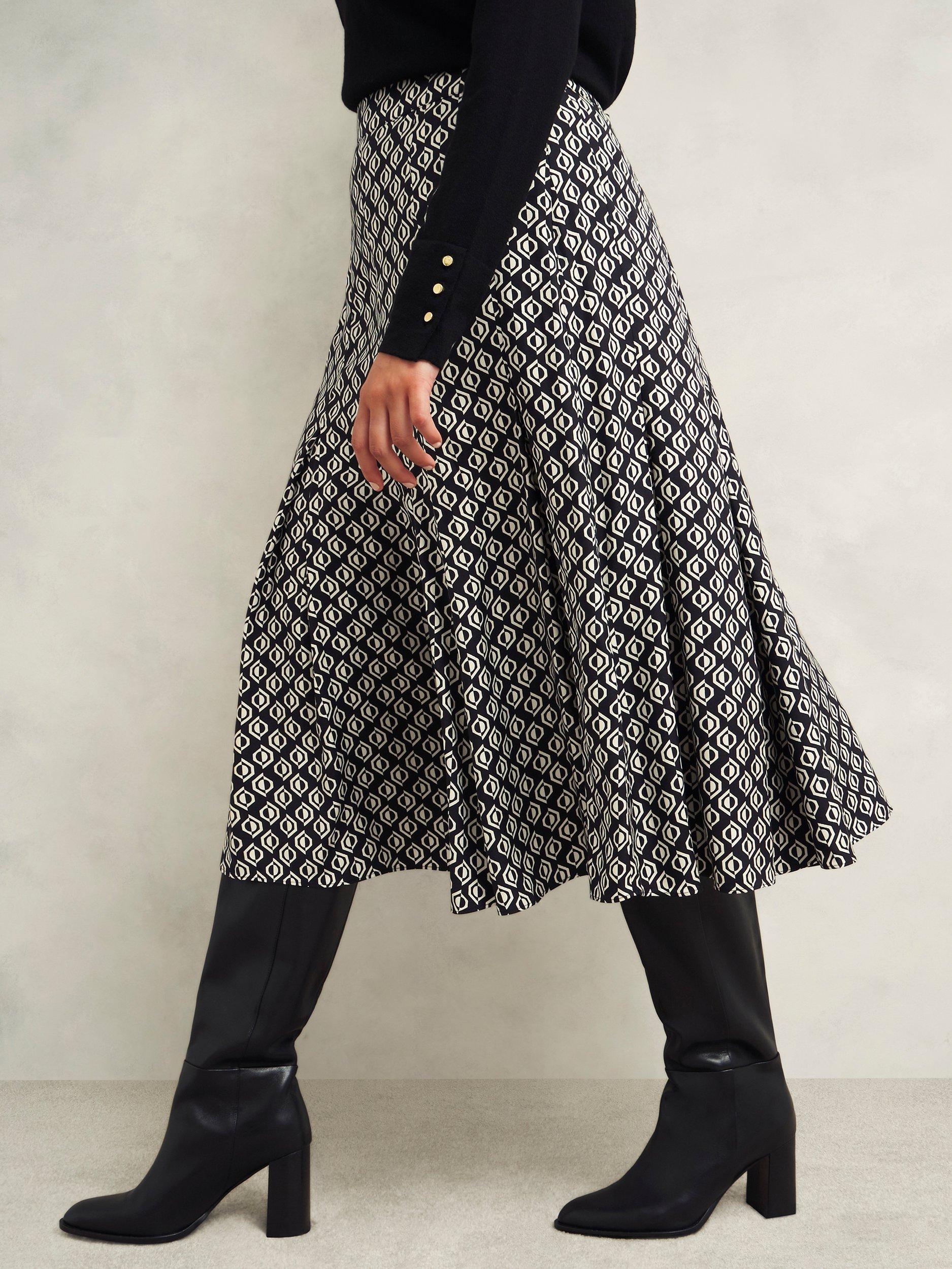 Product image 3 of 7, which shows Hobbs Roxanne Geometric Skirt, Black/Cream, 10
