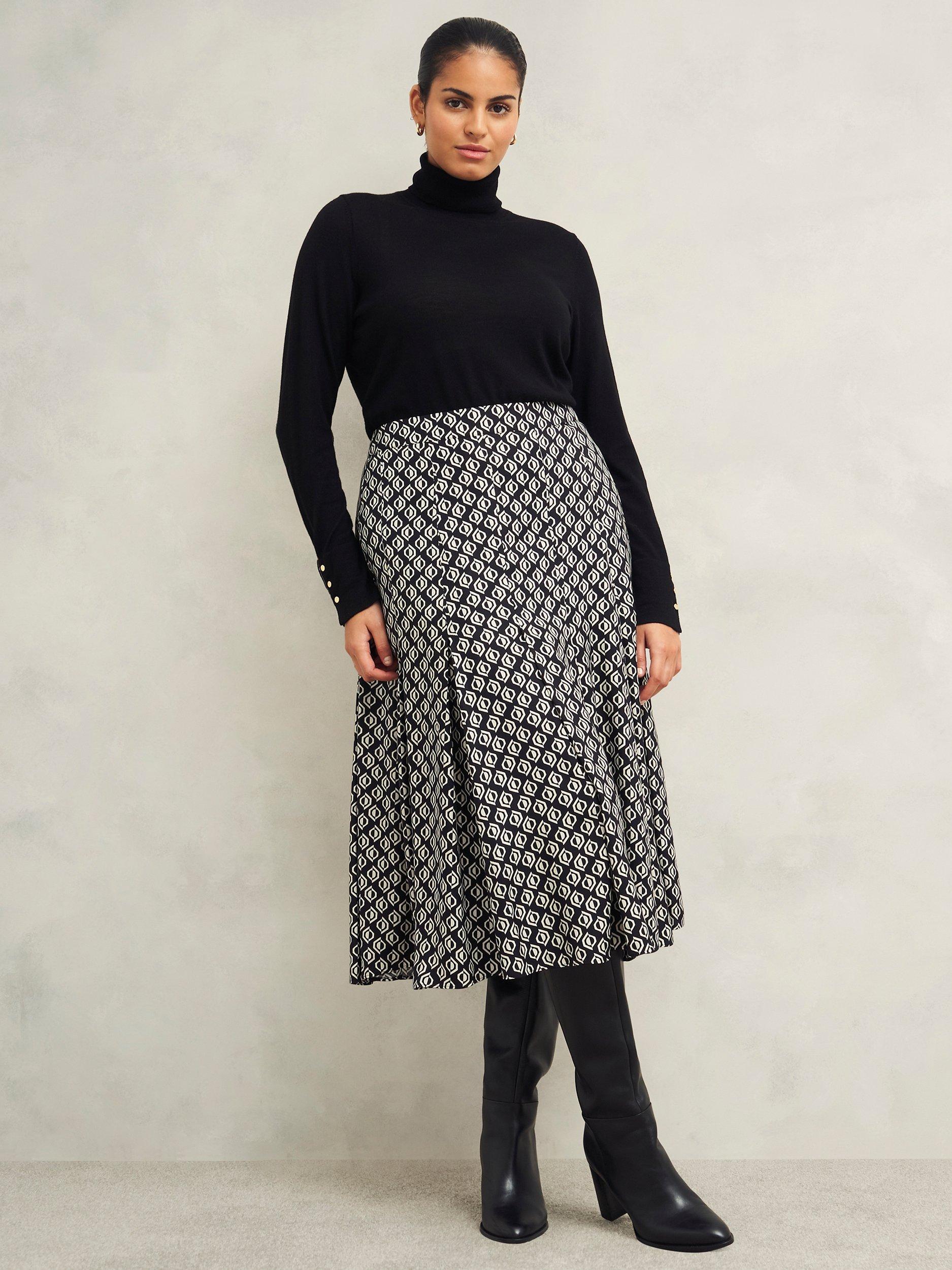 Product image 5 of 7, which shows Hobbs Roxanne Geometric Skirt, Black/Cream, 10