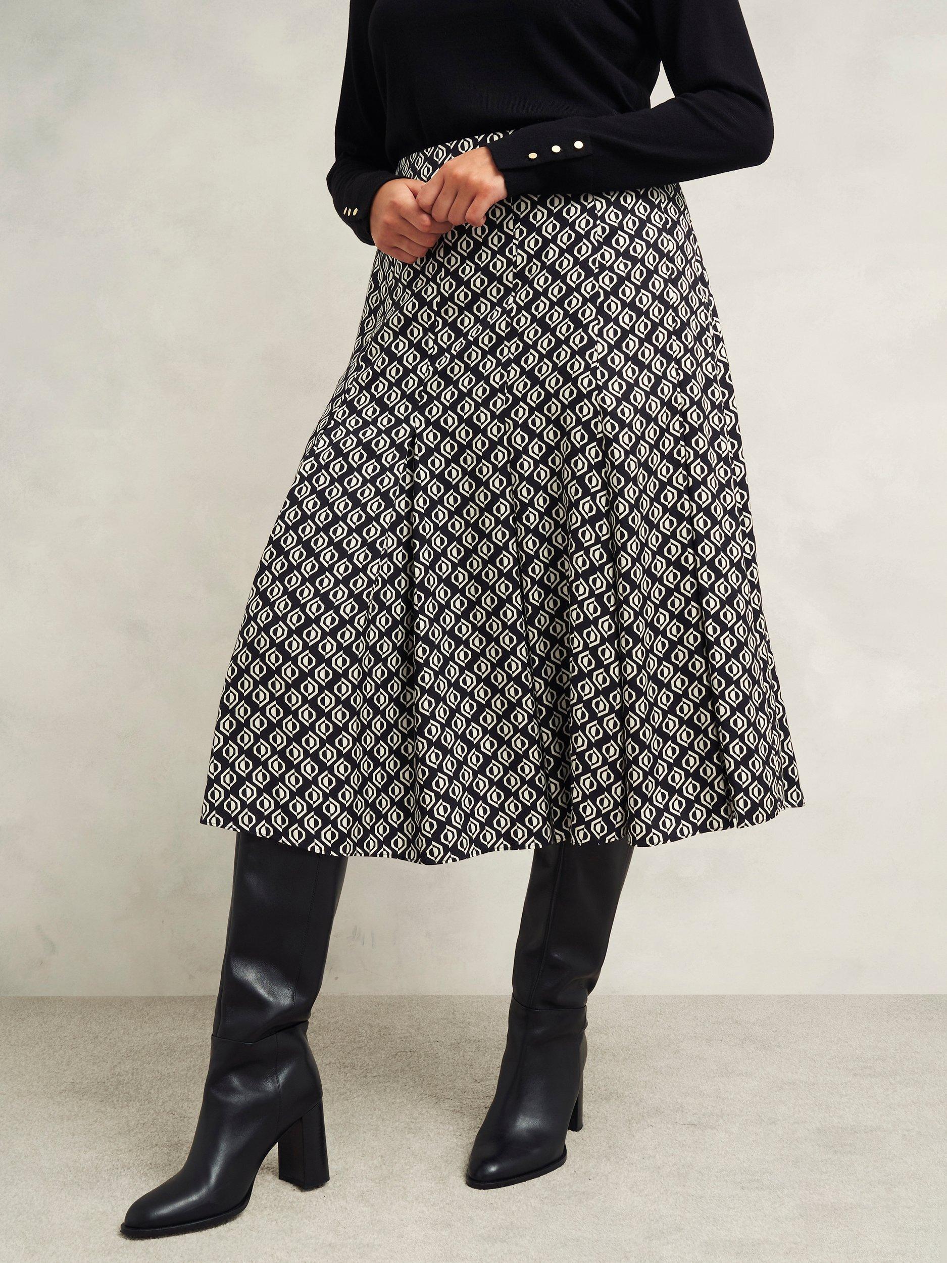Product image 6 of 7, which shows Hobbs Roxanne Geometric Skirt, Black/Cream, 10