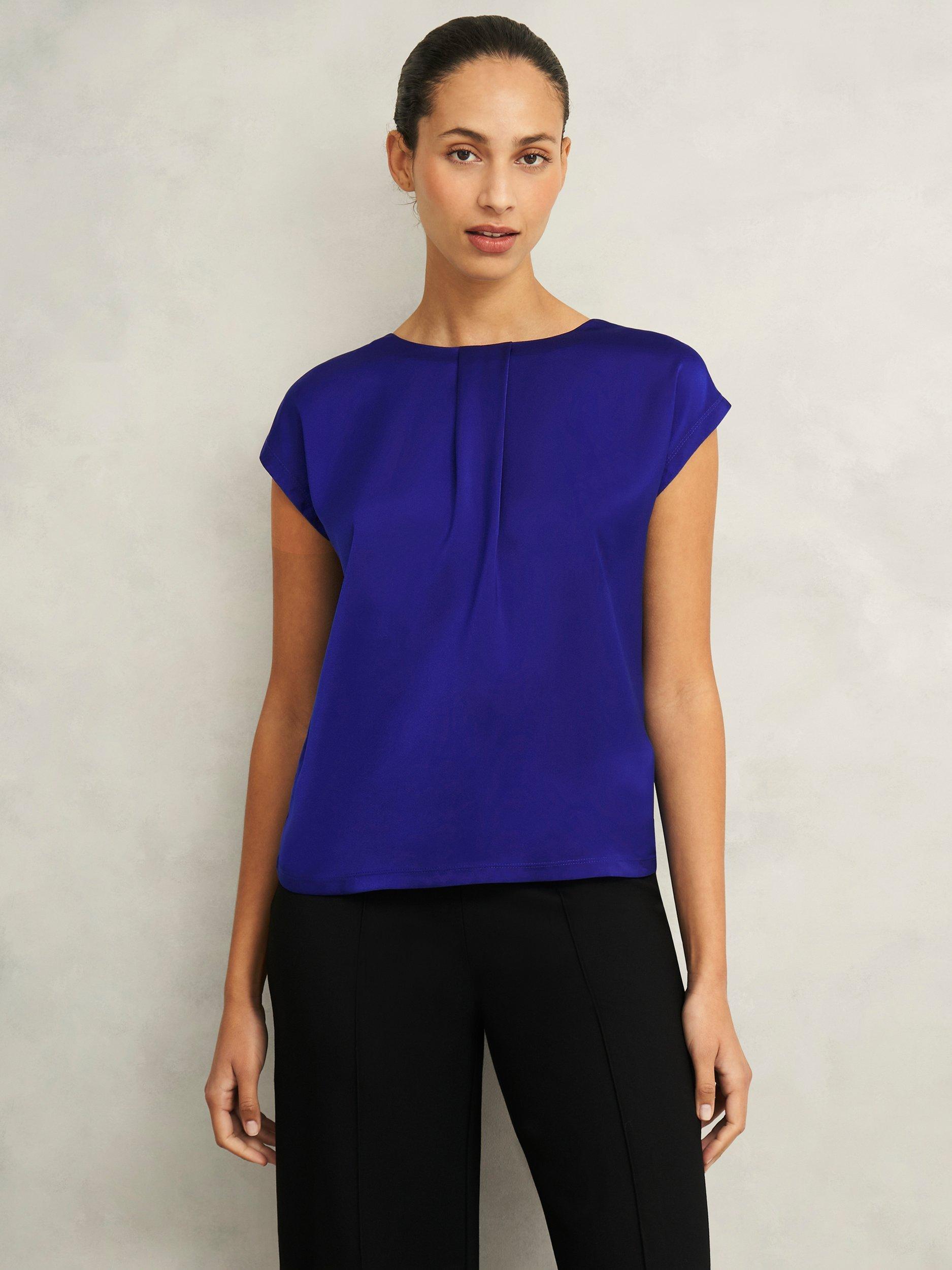 Product image 1 of 6, which shows Hobbs Nita Satin Front Top, Cobalt Blue, L