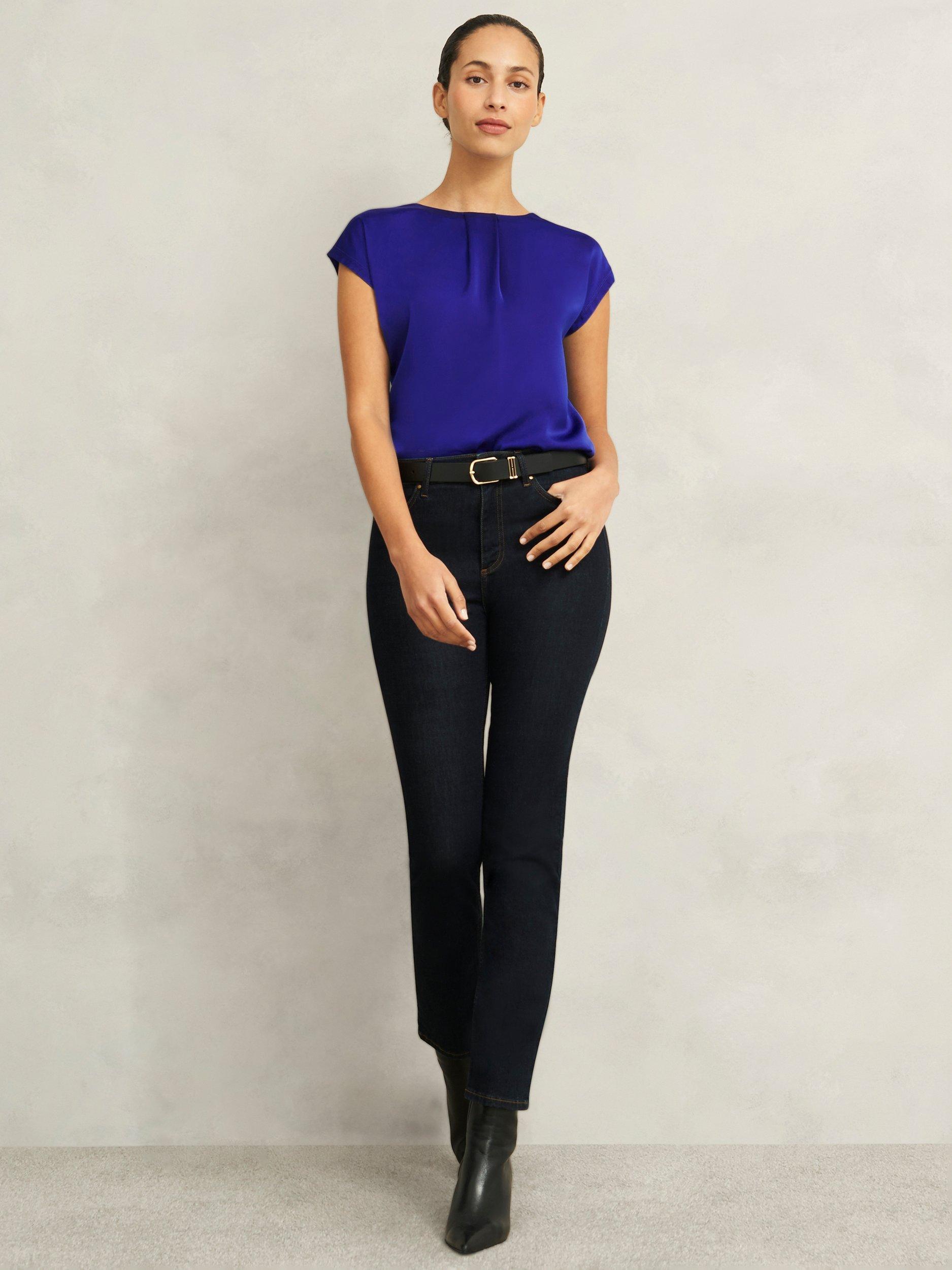 Product image 3 of 6, which shows Hobbs Nita Satin Front Top, Cobalt Blue, L