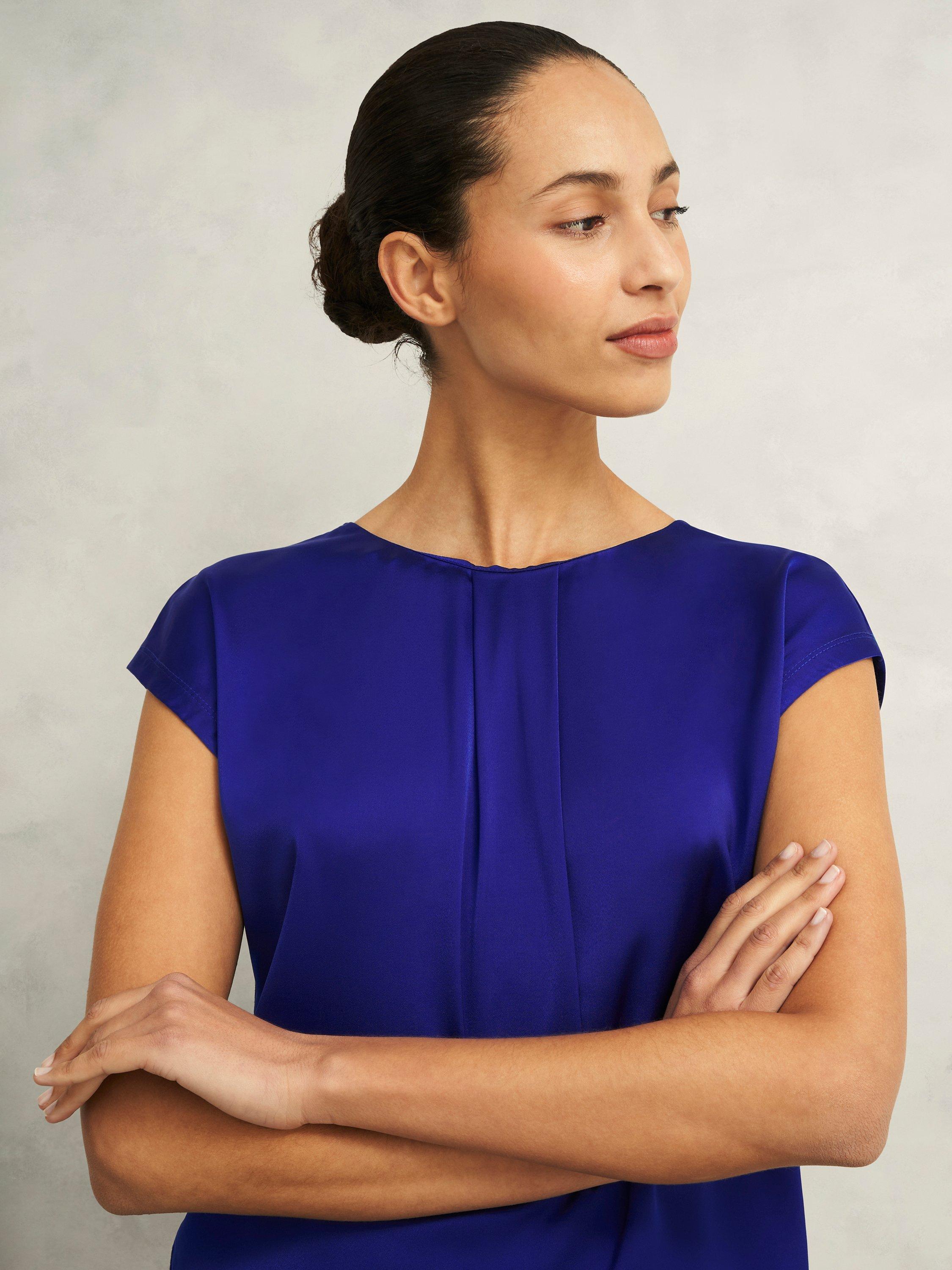 Product image 5 of 6, which shows Hobbs Nita Satin Front Top, Cobalt Blue, L