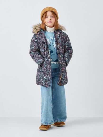 John Lewis Kids' Floral Padded Shower Resistant Coat, Multi - view 2, Multi
