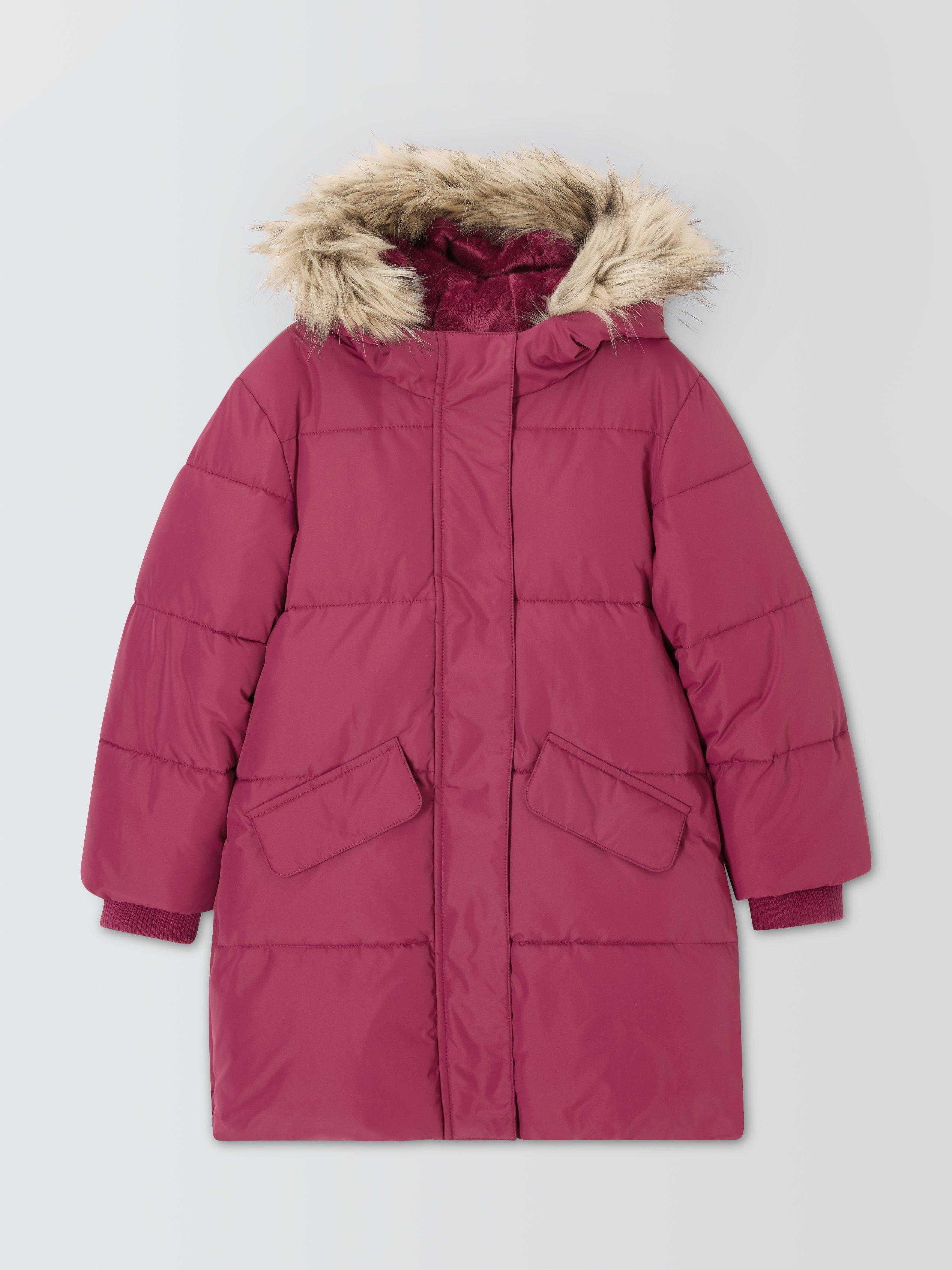 Product image 1 of 3, which shows John Lewis Kids' Padded Shower Resistant Coat, Berry, 3 years