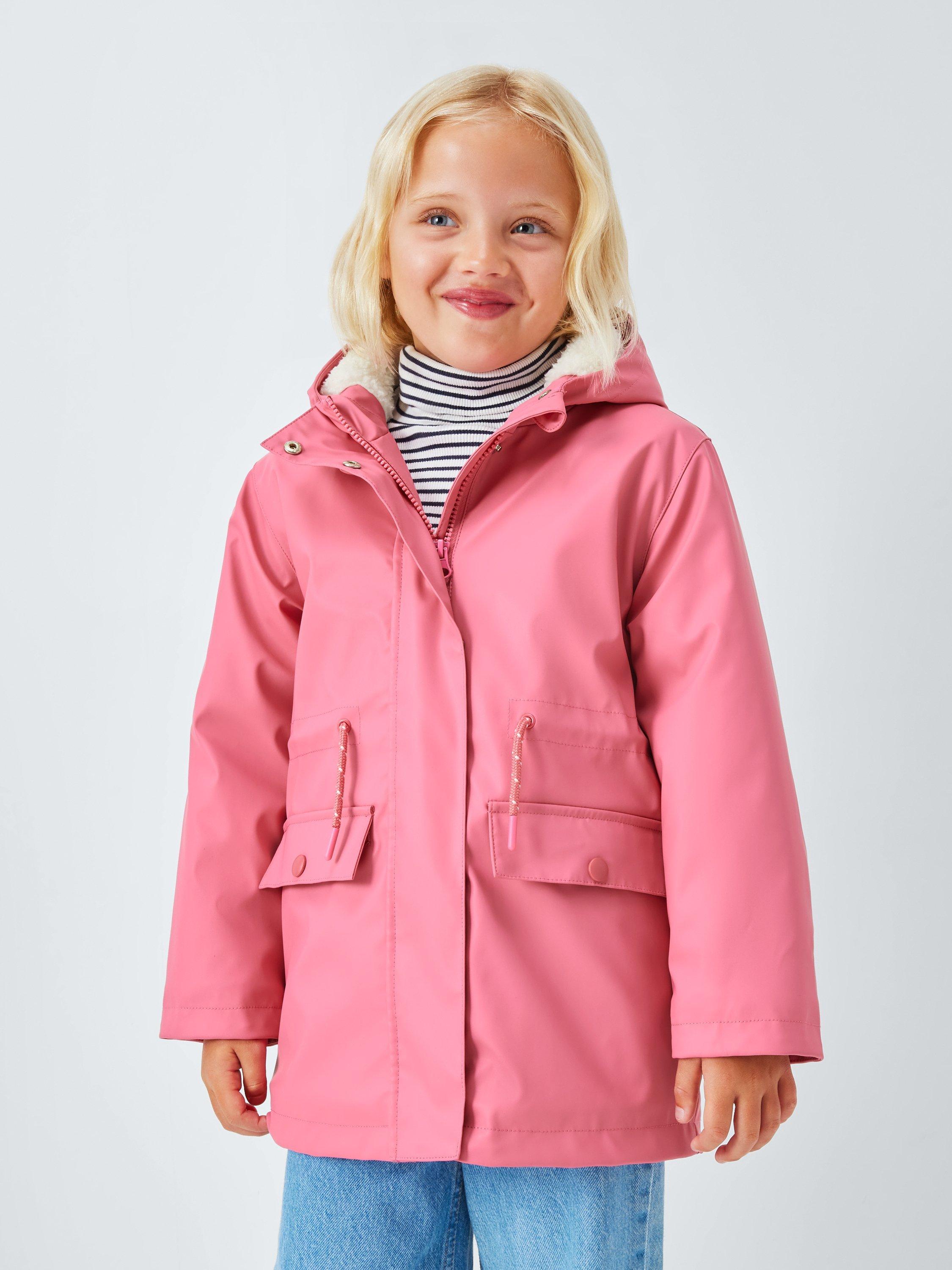 Product image 1 of 7, which shows John Lewis Kids' Shower Resistant Rain Mac, Pink, 3 years