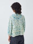 AND/OR Kiri Frill Hem Tie Neck Top, Blue Multi