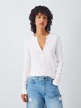 AND/OR Henley Ribbed Long Sleeve Top, White
