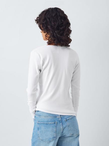 AND/OR Henley Ribbed Stretch Cotton Long Sleeve Top - view 2, White
