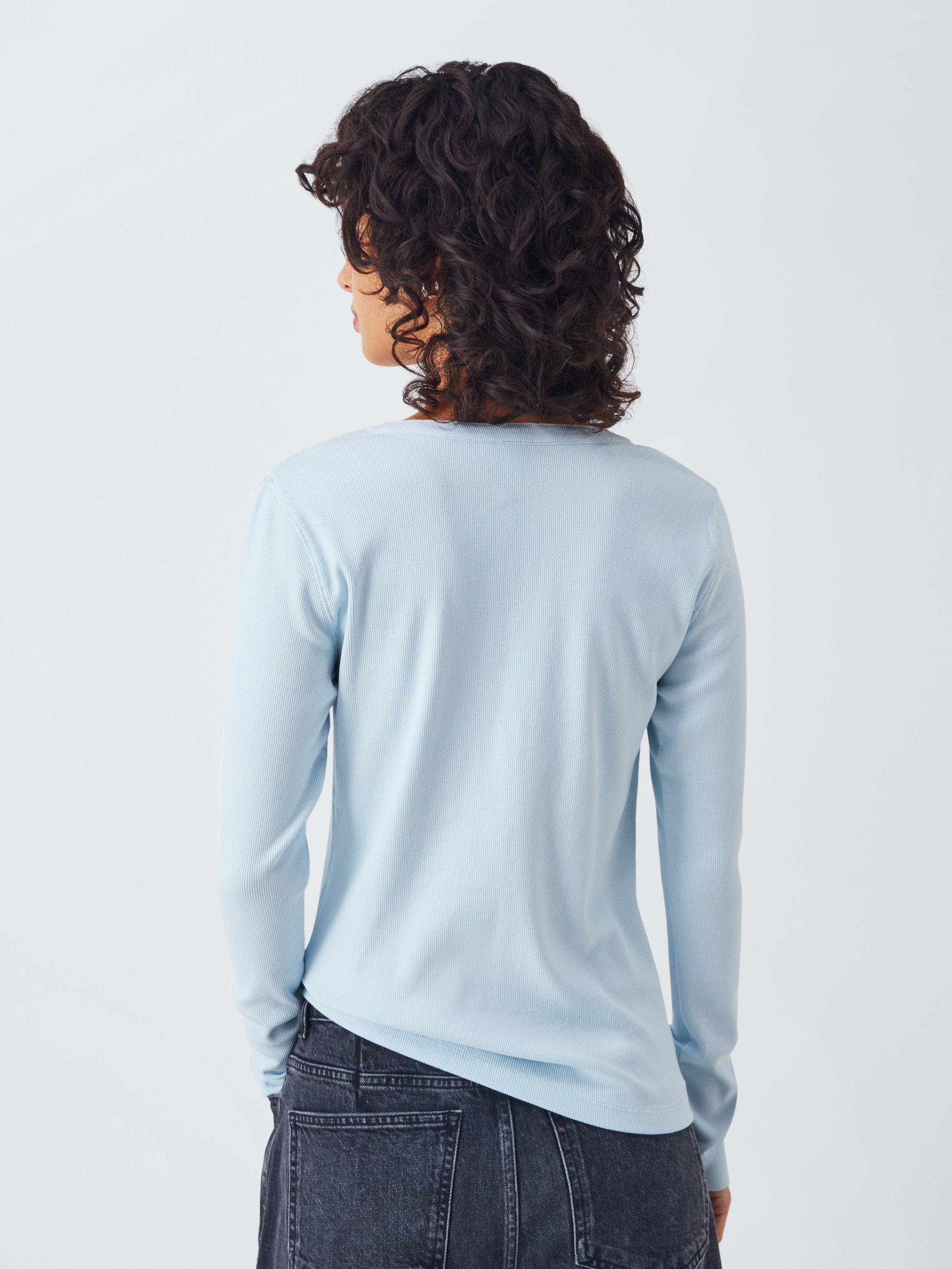 Product image 2 of 6, which shows AND/OR Henley Ribbed Long Sleeve Top, Light Blue, 6