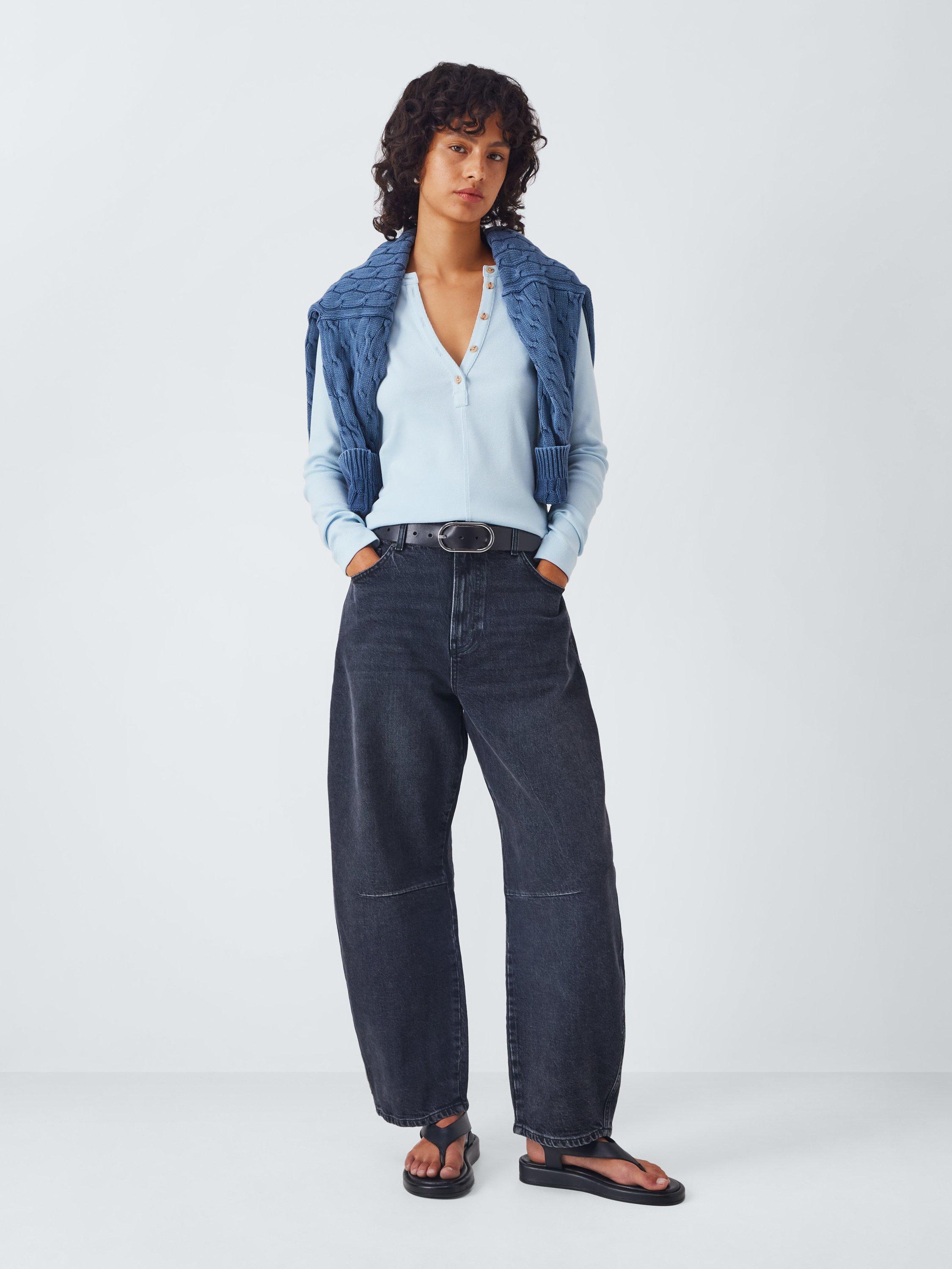 Product image 3 of 6, which shows AND/OR Henley Ribbed Long Sleeve Top, Light Blue, 6