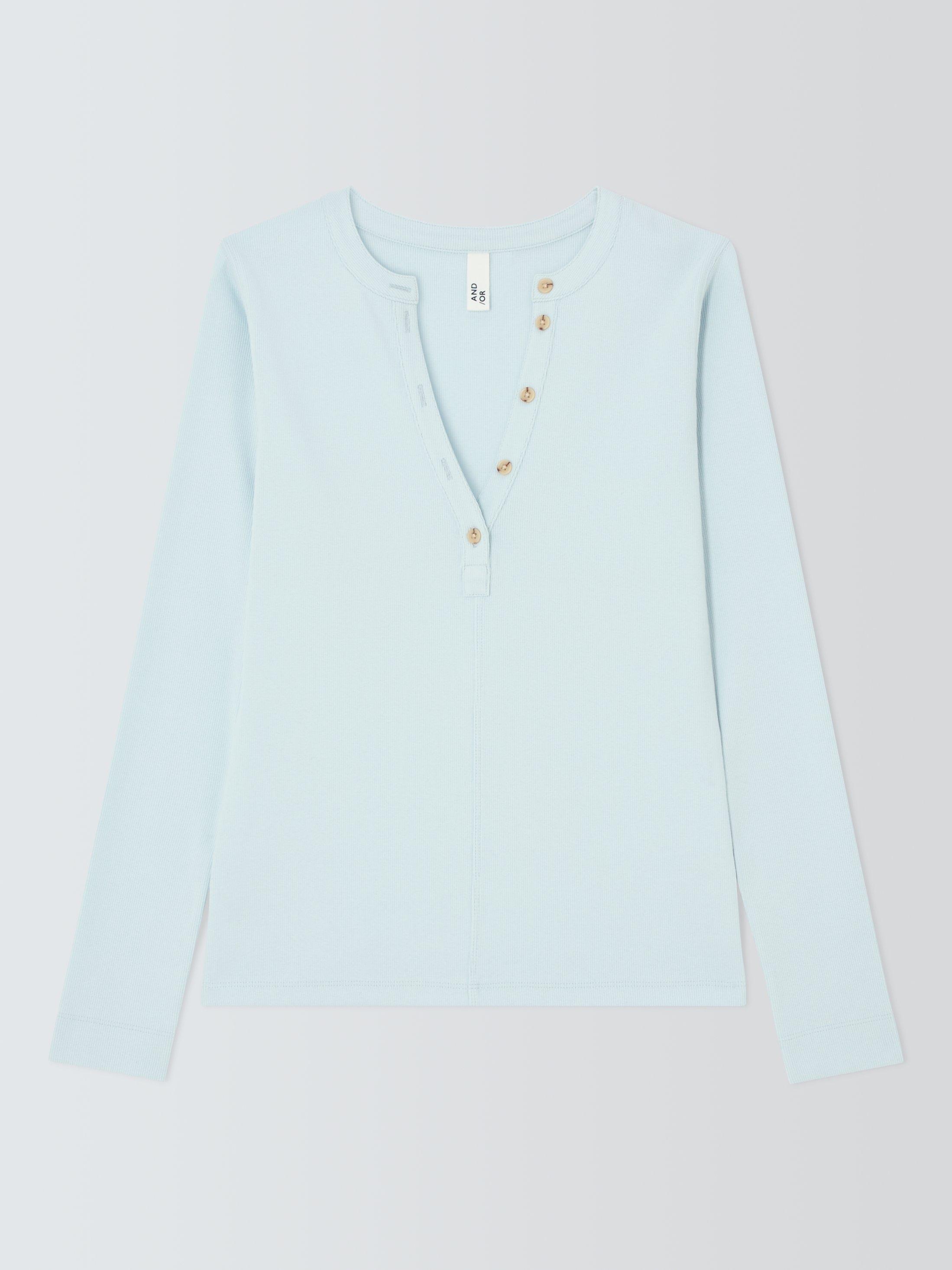 Product image 4 of 6, which shows AND/OR Henley Ribbed Long Sleeve Top, Light Blue, 6