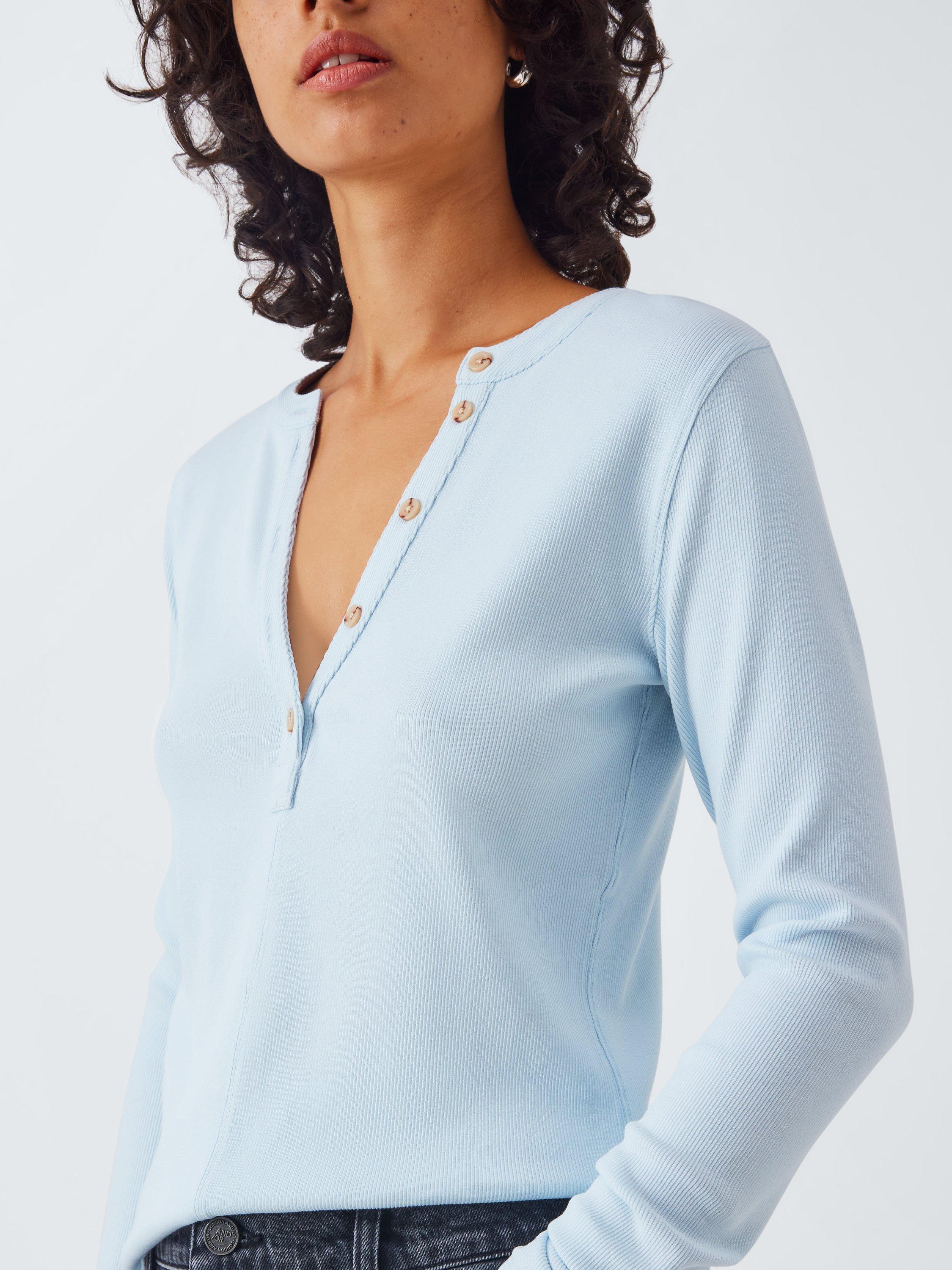 Product image 5 of 6, which shows AND/OR Henley Ribbed Long Sleeve Top, Light Blue, 6