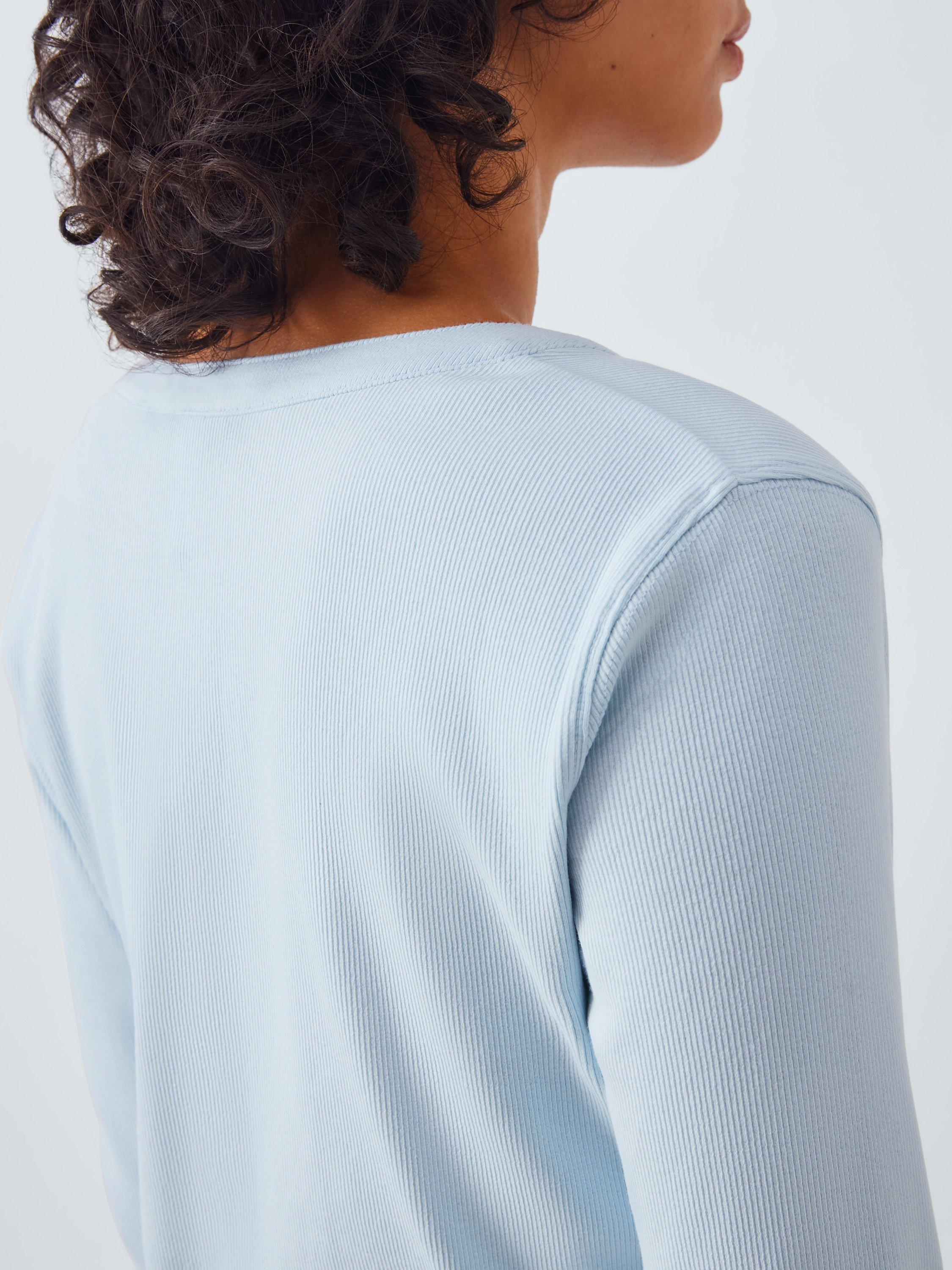 Product image 6 of 6, which shows AND/OR Henley Ribbed Long Sleeve Top, Light Blue, 6