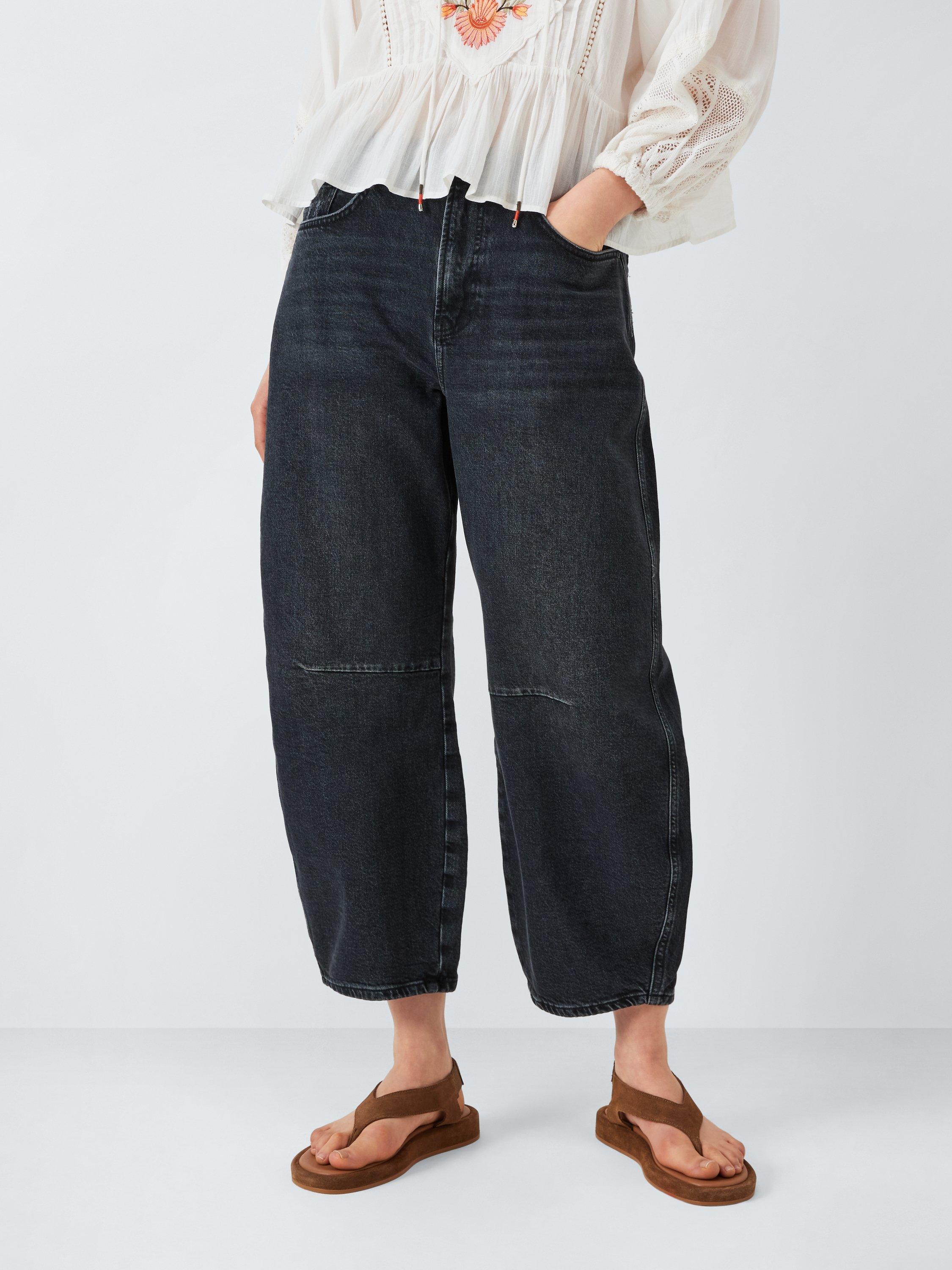 Product image 1 of 6, which shows AND/OR Barrel Leg Cropped Jeans, Black Wash, 26R