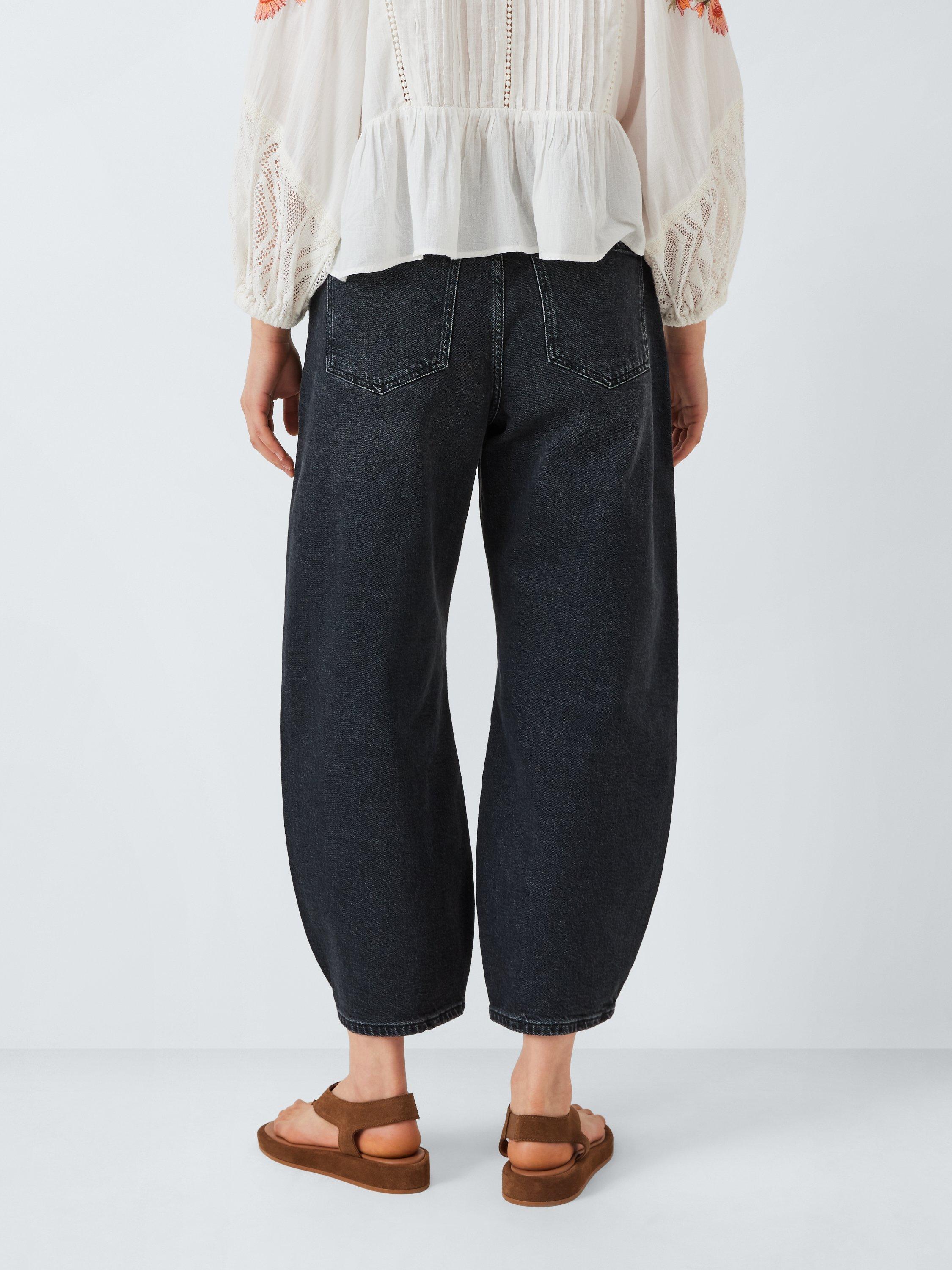 Product image 2 of 6, which shows AND/OR Barrel Leg Cropped Jeans, Black Wash, 26R