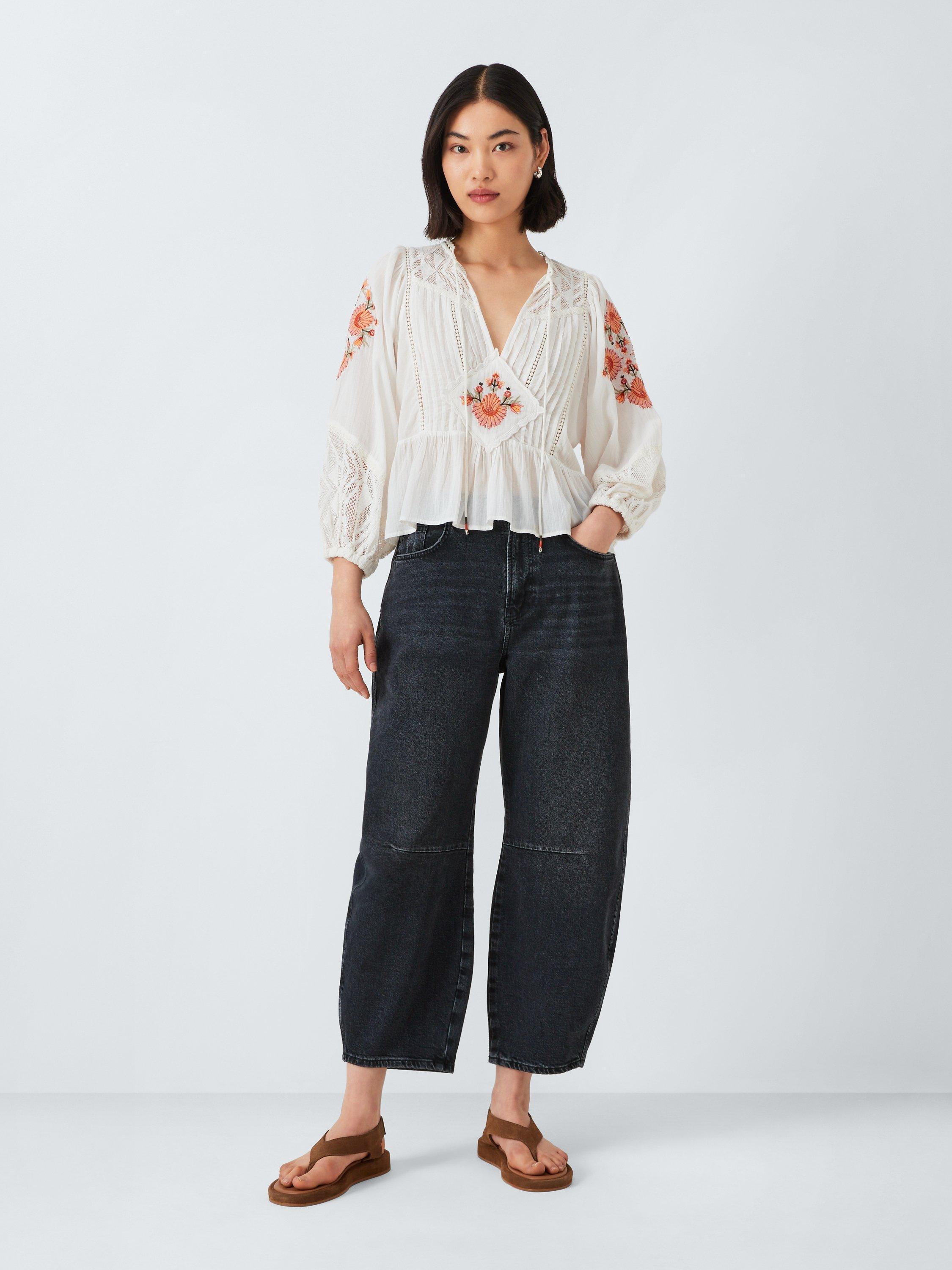 Product image 3 of 6, which shows AND/OR Barrel Leg Cropped Jeans, Black Wash, 26R