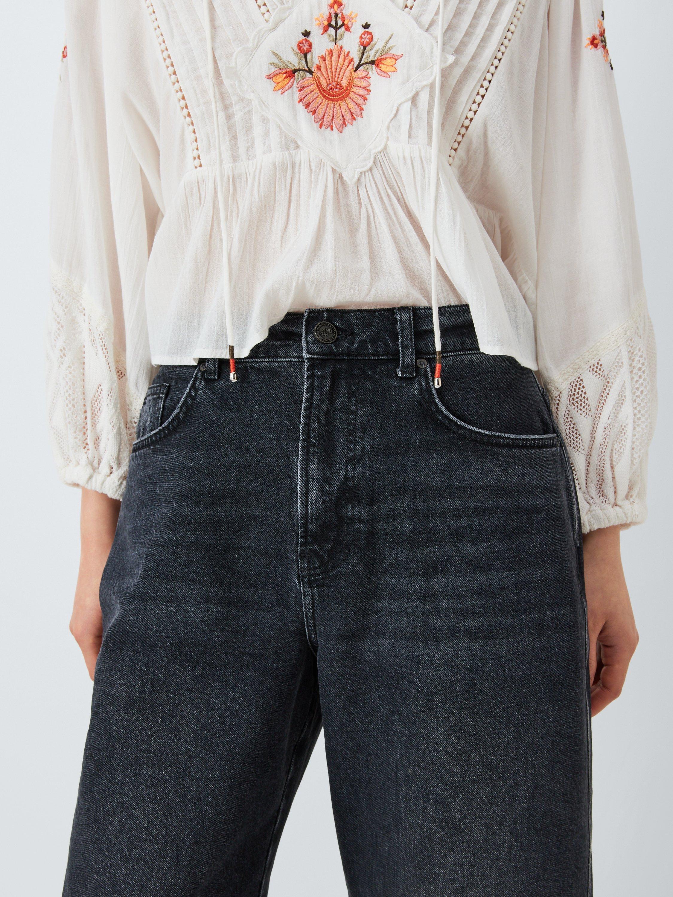 Product image 5 of 6, which shows AND/OR Barrel Leg Cropped Jeans, Black Wash, 26R