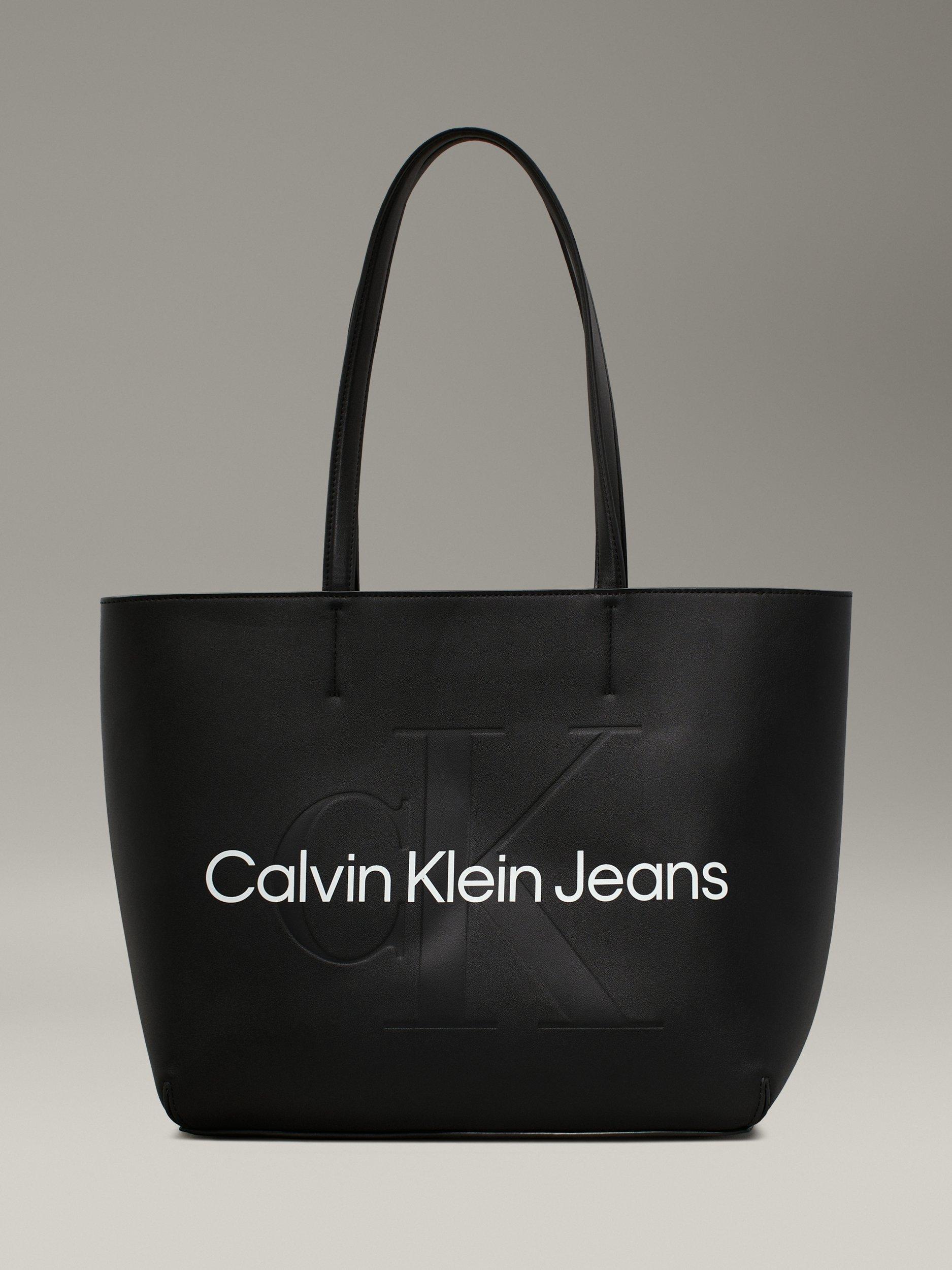 Calvin Klein Logo Faux Leather Shopper Bag, Black