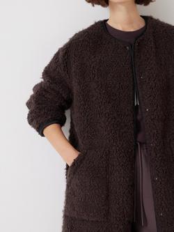HUSH Longline Faux Fur Coat, Brown - view 2, Brown