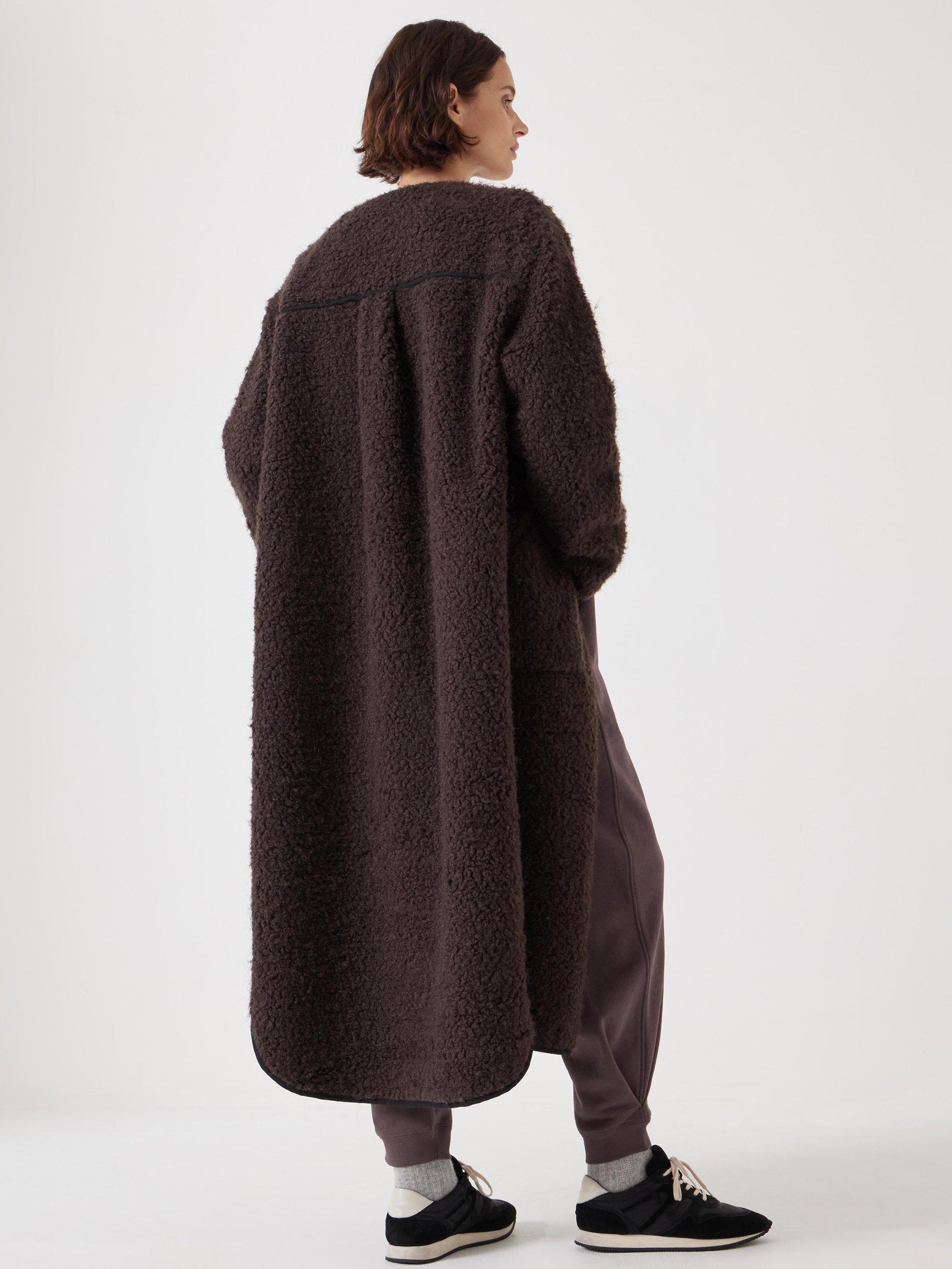 Product image 3 of 5, which shows HUSH Longline Faux Fur Coat, Brown, L-XL
