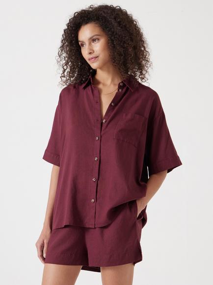 HUSH Lana Linen Blend Shirt, Red, Red