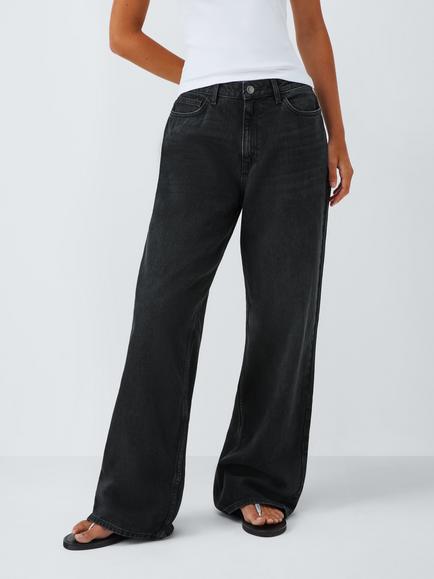 John Lewis ANYDAY Mid Rise Wide Leg Jeans, Black Wash, Black Wash