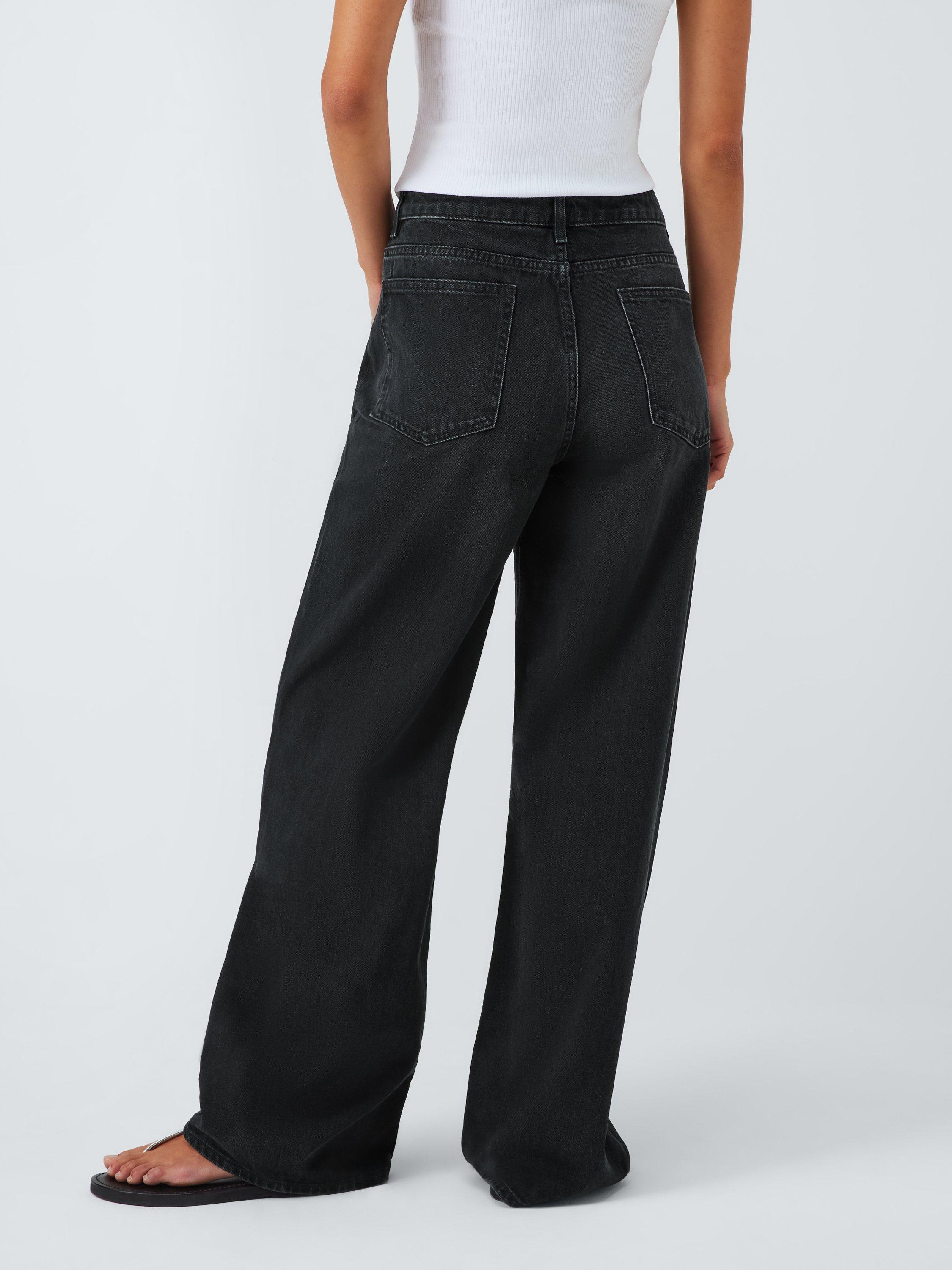 Product image 2 of 6, which shows John Lewis ANYDAY Mid Rise Wide Leg Jeans, Black Wash, 6