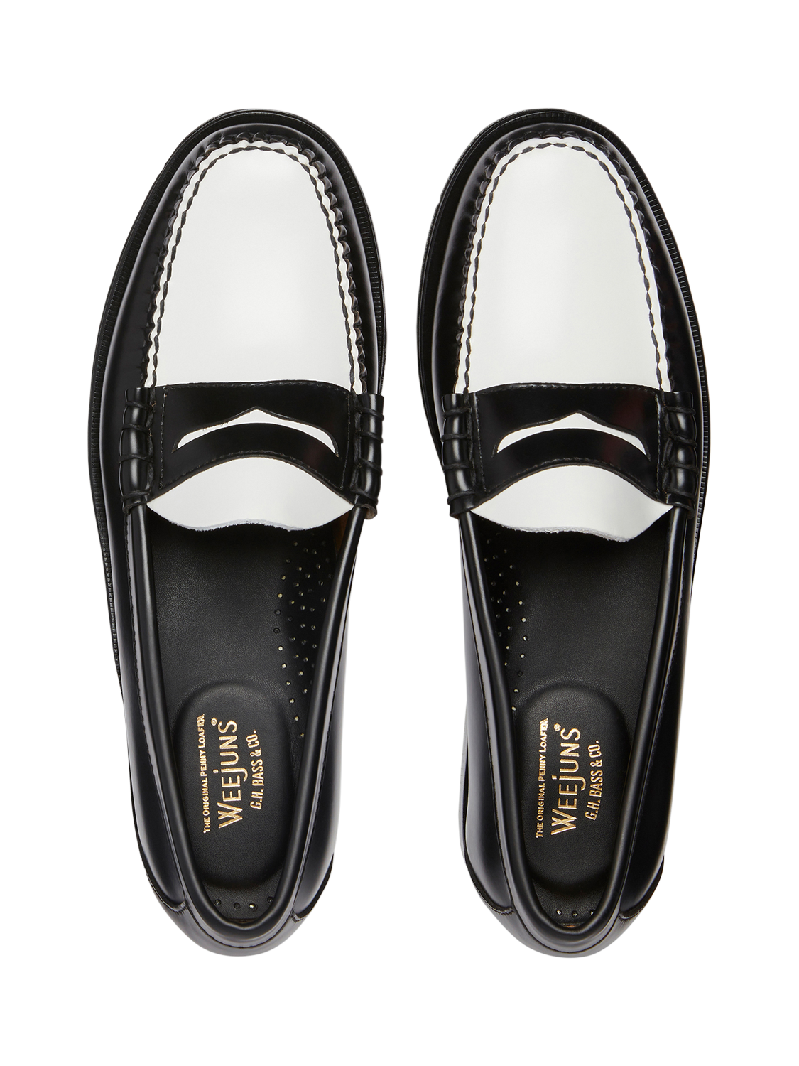 Product image 2 of 4, which shows G.H.BASS Larson Leather Penny Loafers, Black/White, 7