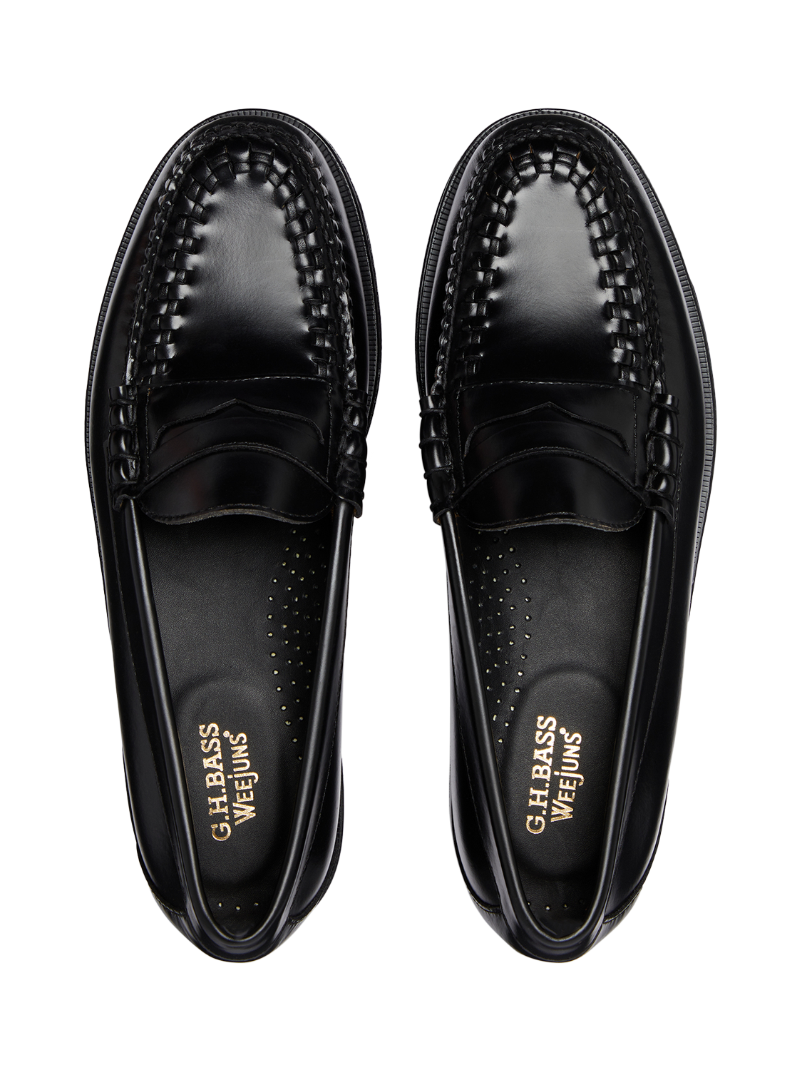 Product image 2 of 6, which shows G.H.BASS Larson Weave Leather Loafers, Black, 7