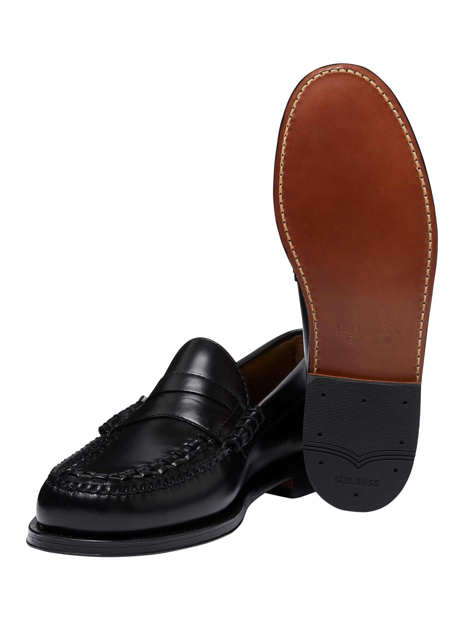 Product image 4 of 6, which shows G.H.BASS Larson Weave Leather Loafers, Black, 7