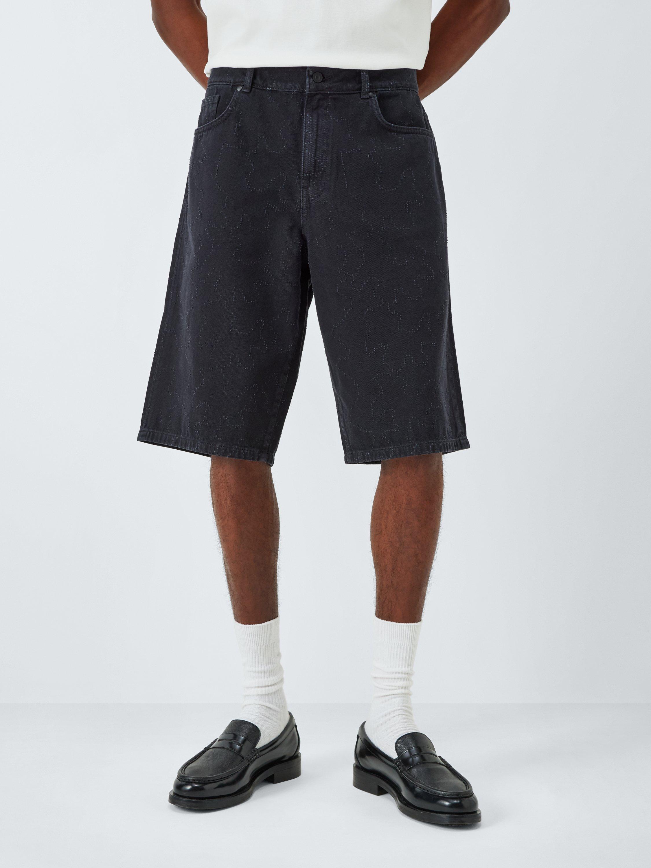 Kin Laser Engraved Denim Shorts, Black Beauty