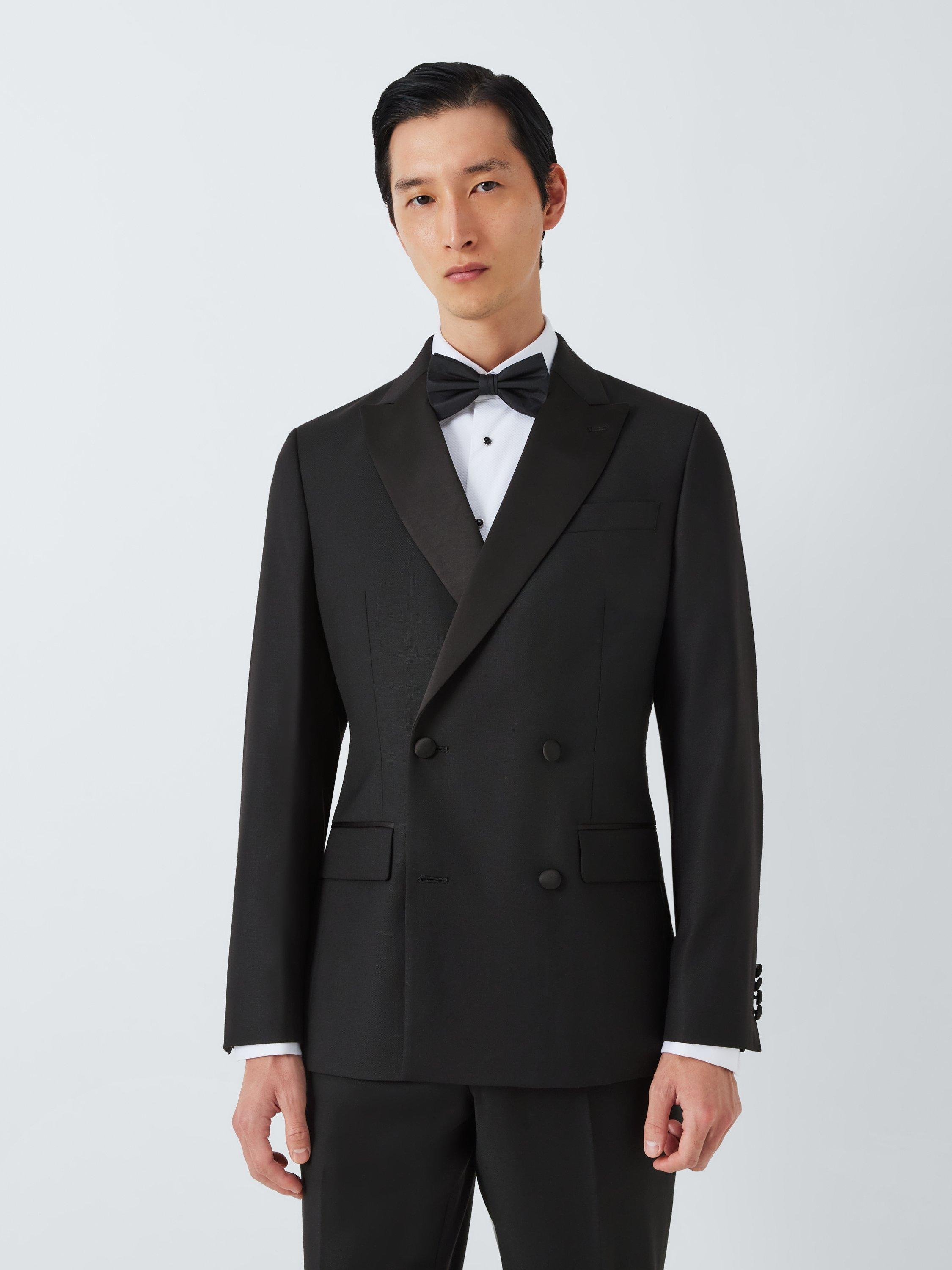 Product image 1 of 8, which shows John Lewis Wool Basket Weave Double Breasted Dinner Suit Jacket, Black, 36R