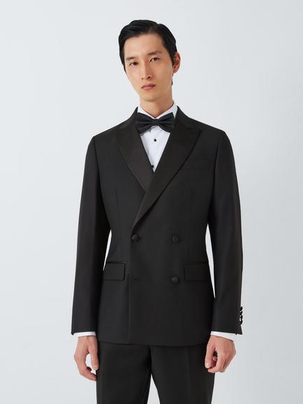 John Lewis Wool Basket Weave Double Breasted Dinner Suit Jacket, Black, Black
