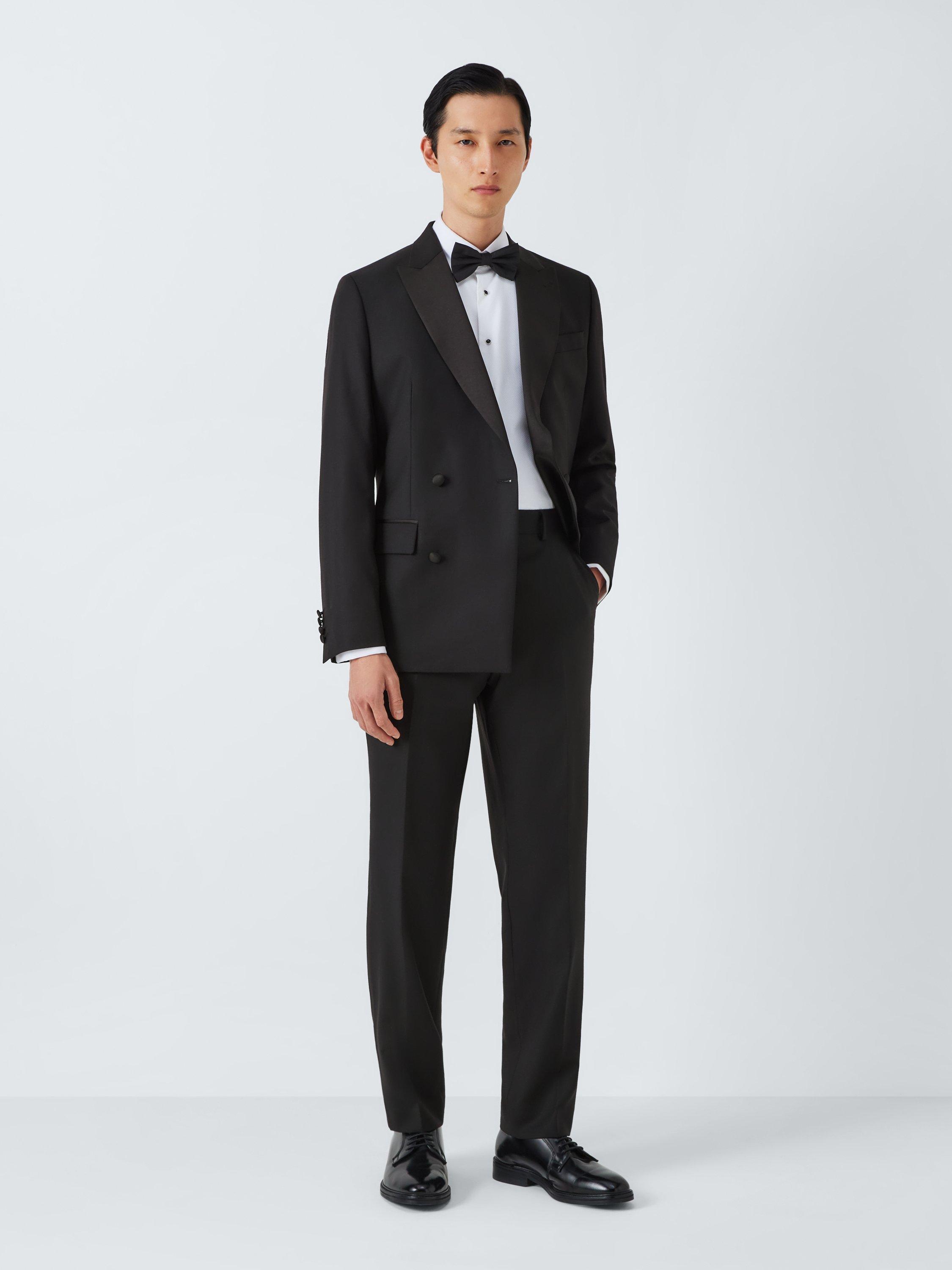 Product image 3 of 8, which shows John Lewis Wool Basket Weave Double Breasted Dinner Suit Jacket, Black, 36R