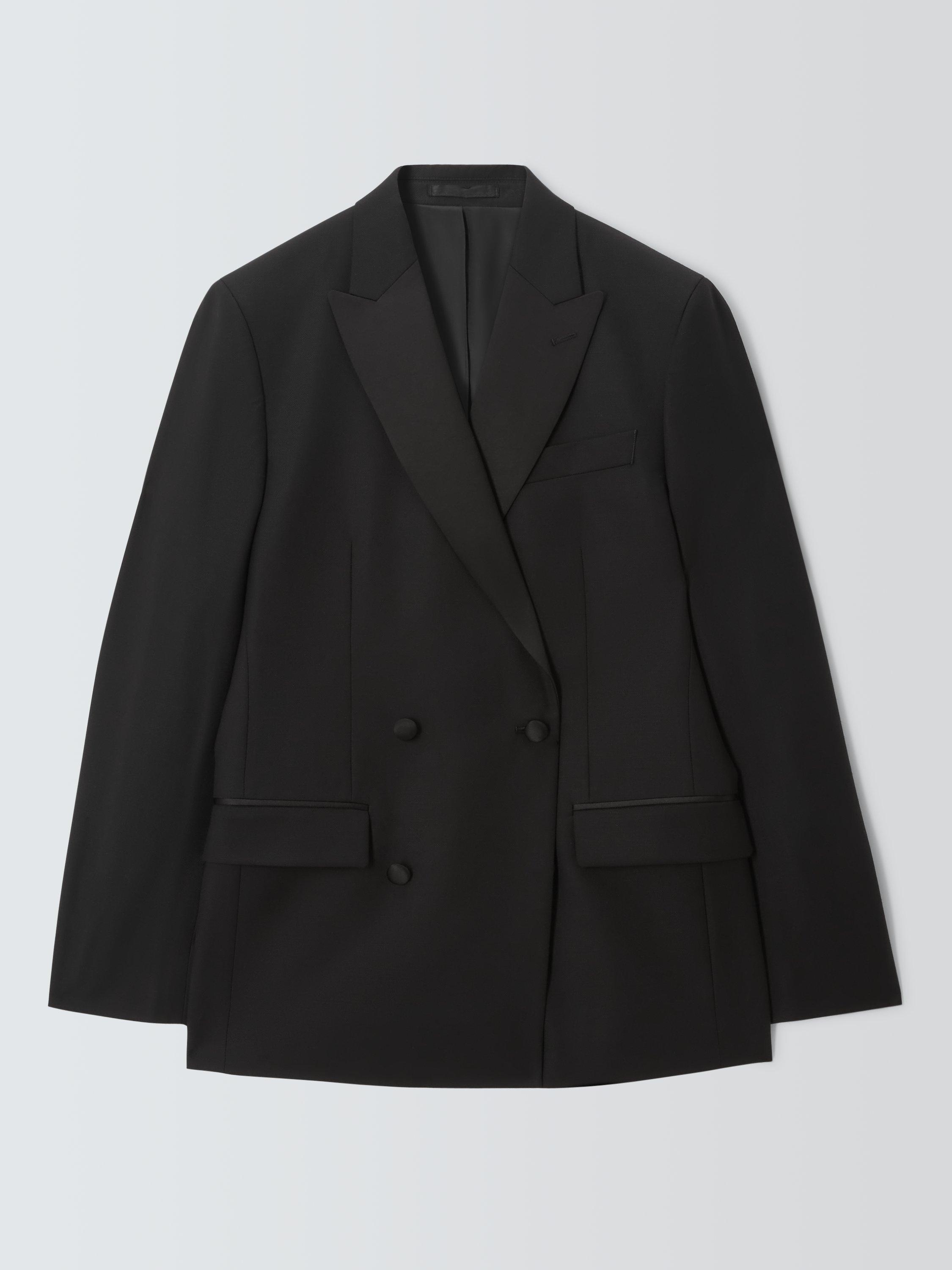 Product image 4 of 8, which shows John Lewis Wool Basket Weave Double Breasted Dinner Suit Jacket, Black, 36R