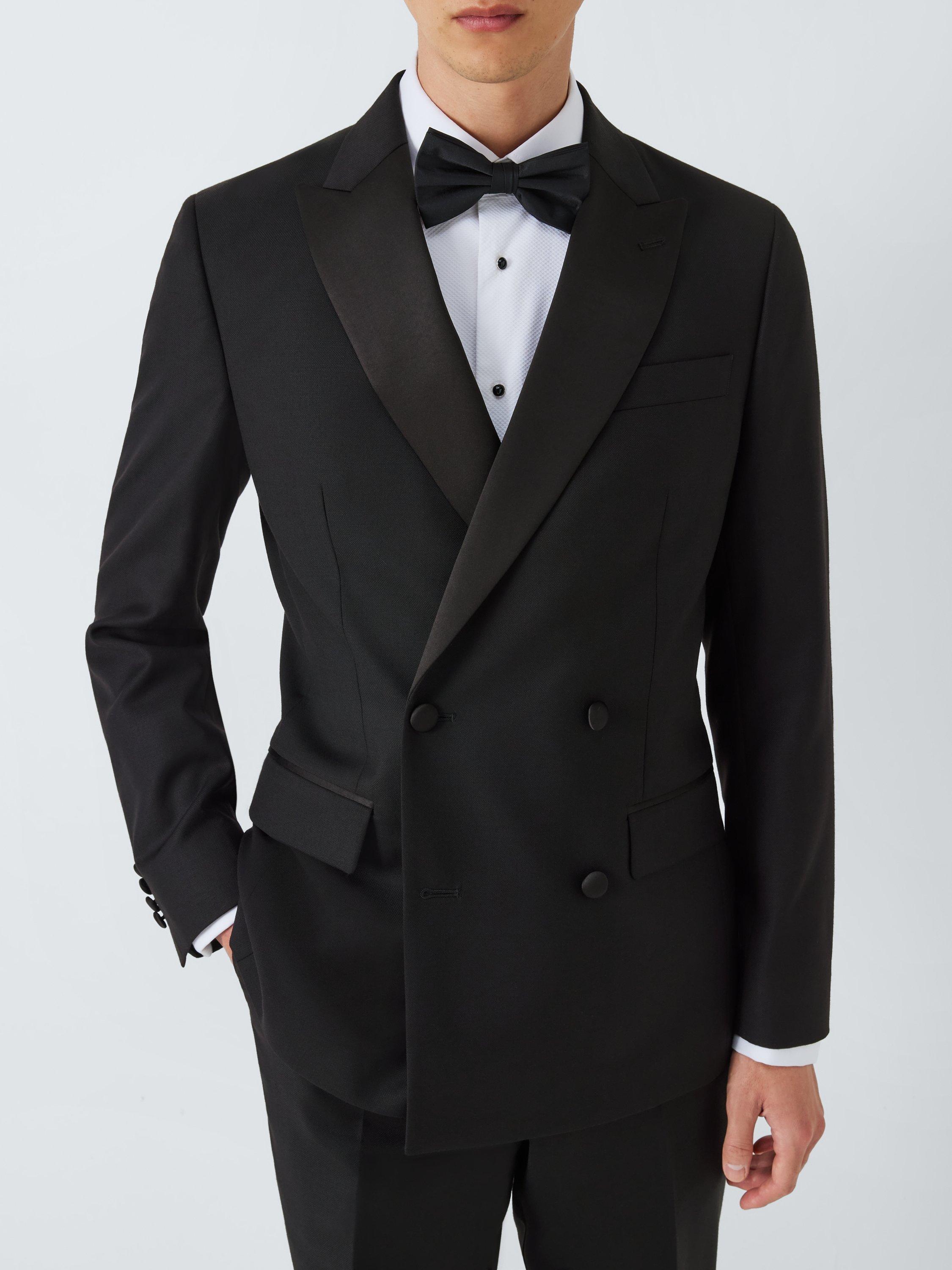 Product image 6 of 8, which shows John Lewis Wool Basket Weave Double Breasted Dinner Suit Jacket, Black, 36R
