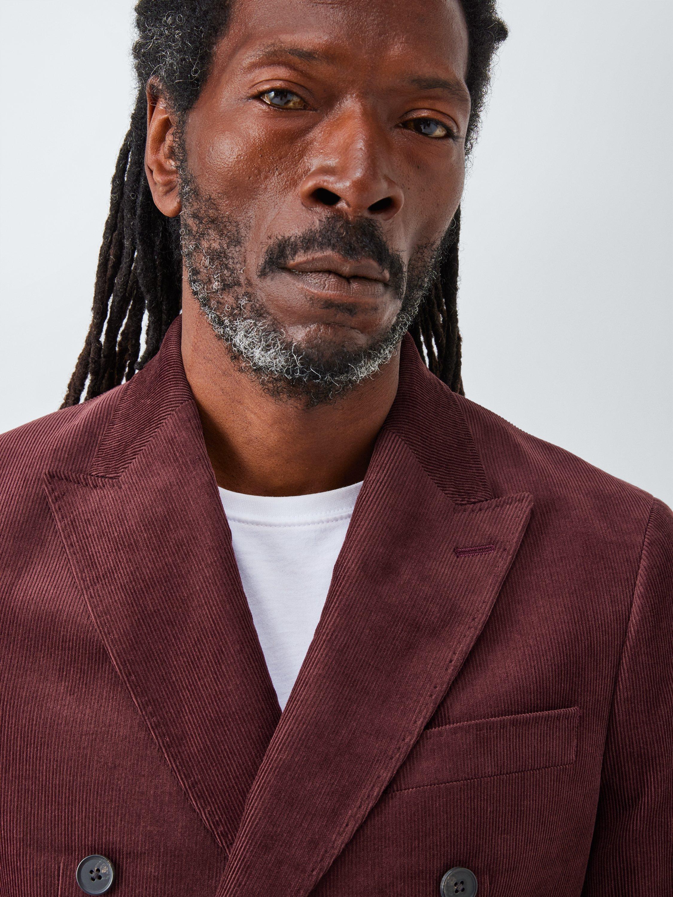 Product image 5 of 6, which shows John Lewis Double Breasted Corduroy Blazer, Burgundy, 38R