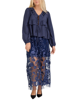 A-VIEW Charlotte Ruffle Blouse, Navy, Navy