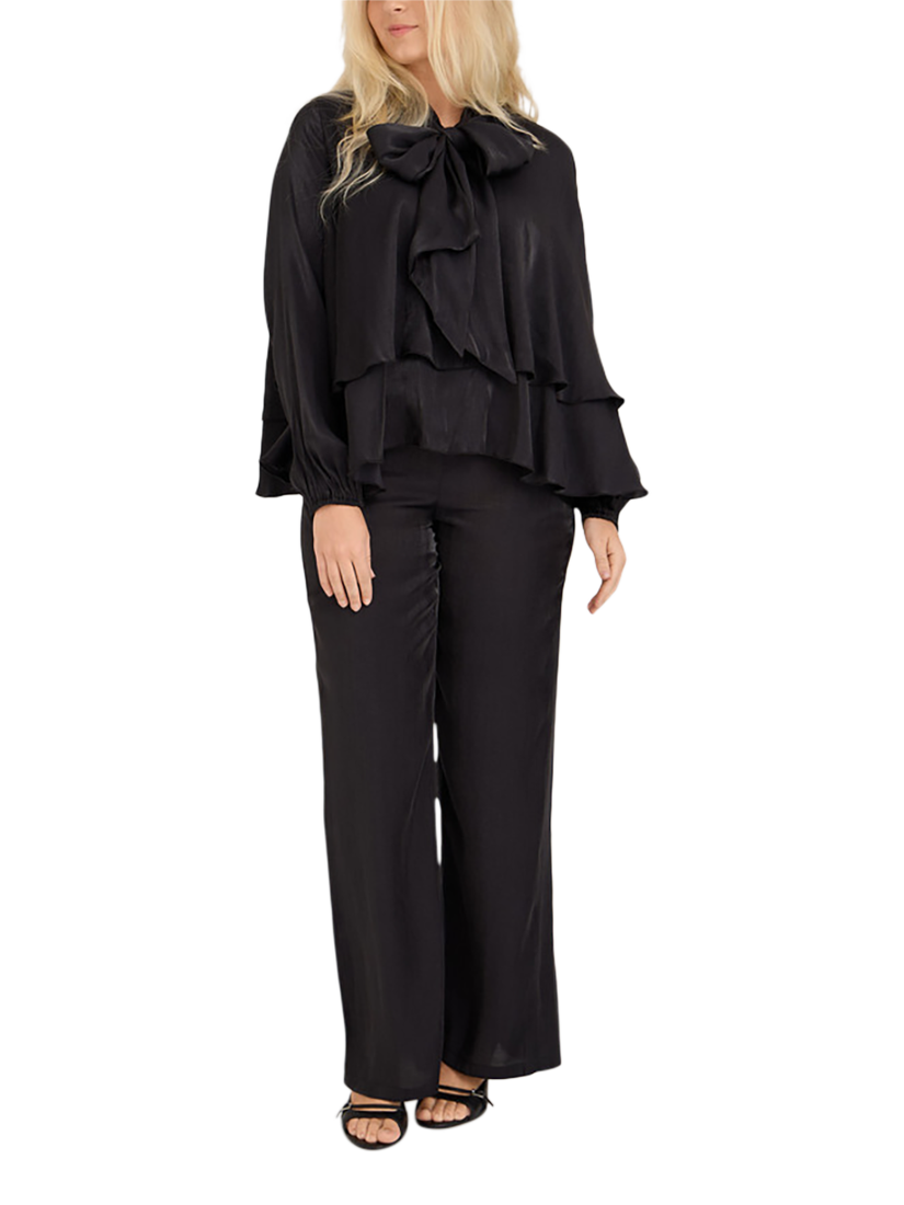 Product image 1 of 5, which shows A-VIEW Vilja Shimmer Tie Neck Top, Black, 12