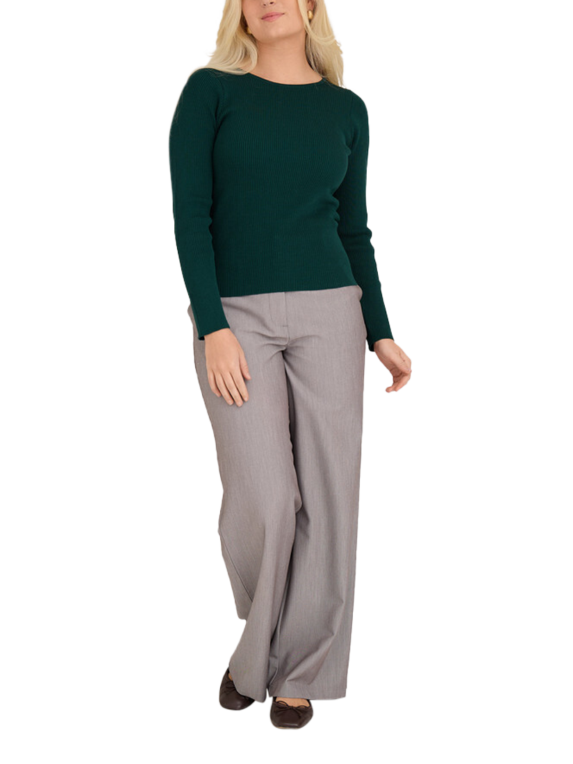 Product image 1 of 4, which shows A-VIEW Rib Knit Long Sleeve Top, Dark Green, L