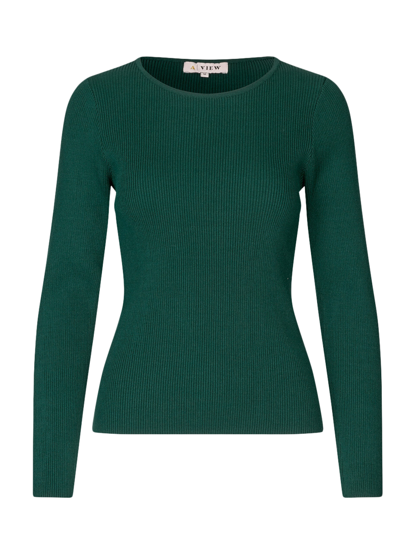Product image 3 of 4, which shows A-VIEW Rib Knit Long Sleeve Top, Dark Green, L