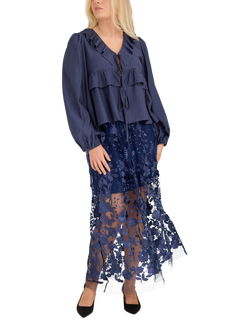 A-VIEW Fuschia Embroidered Skirt, Navy, Navy