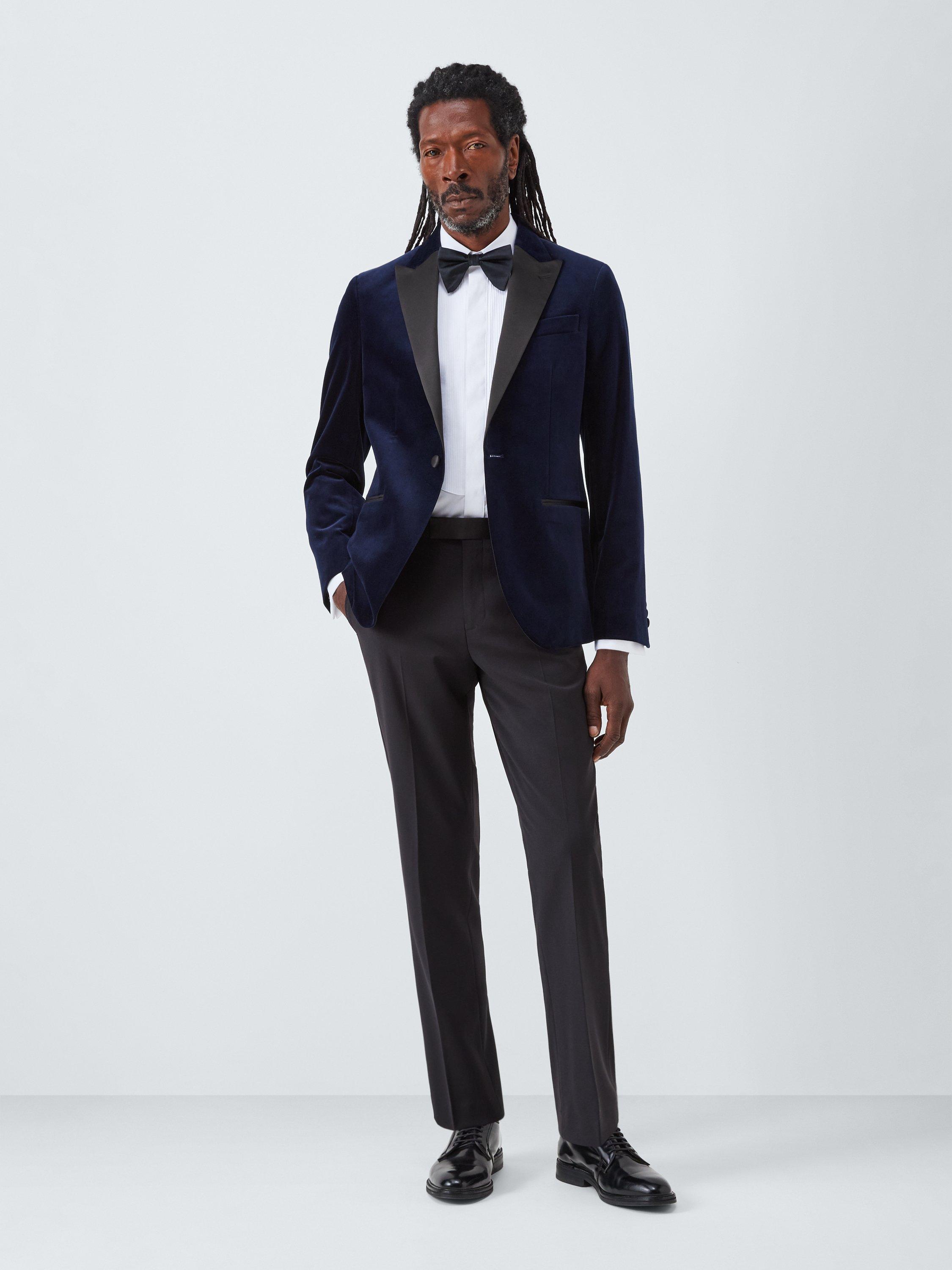 Product image 3 of 7, which shows John Lewis Satin Peak Lapel Regular Fit Velvet Dinner Jacket, Navy, 46R